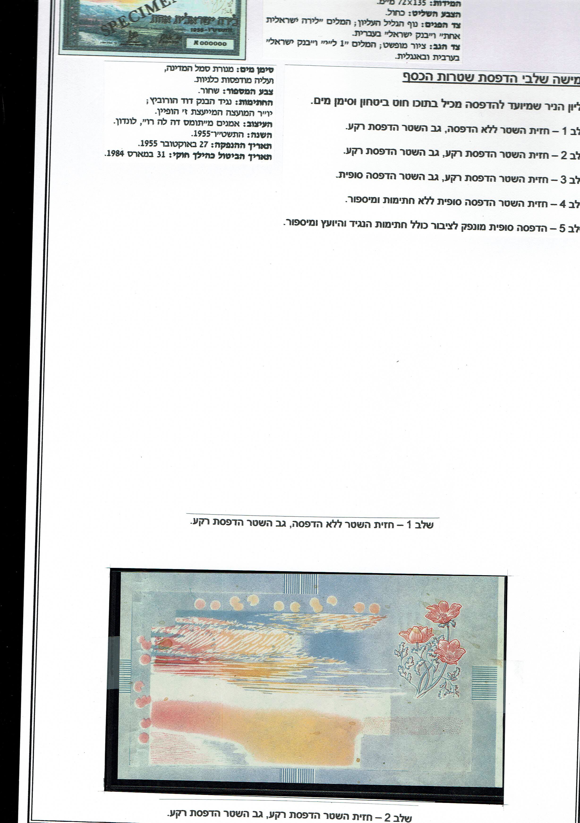 Israel - 1 Lira 1955 - Example of 3 Different Progressive proof + Circulated baknote - XF-UNC - 1 1