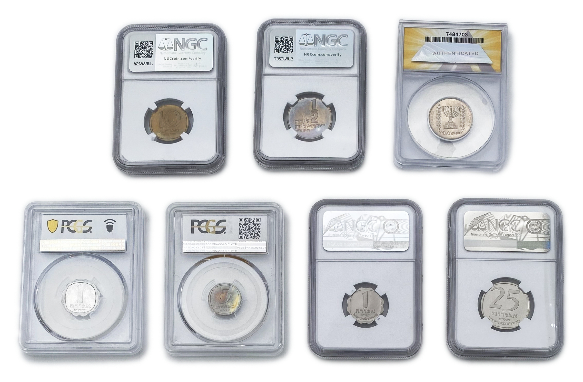 Israel - Lot of 7 graded coins from the Agora and Lira period - 1970' - 1 1