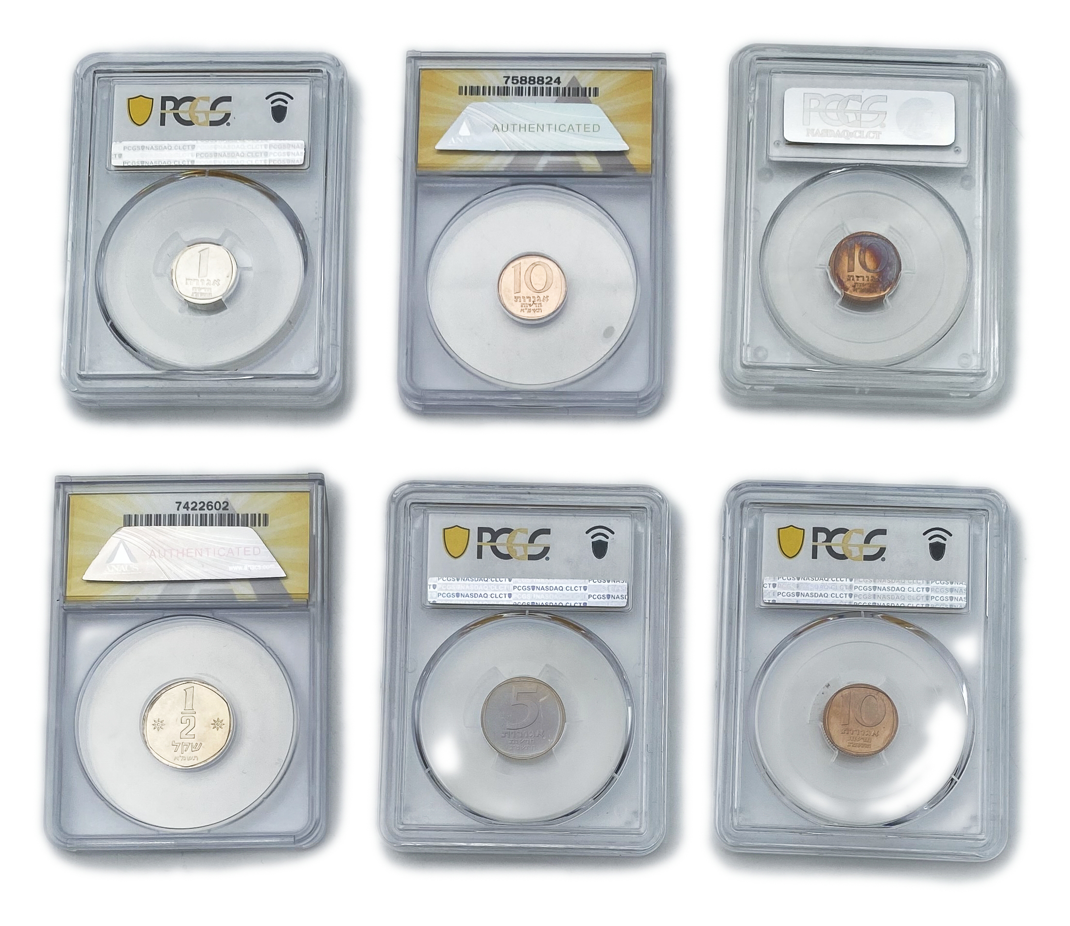 Israel - Lot of 6 graded coins from the Sheqel period - 1980' - 1 1