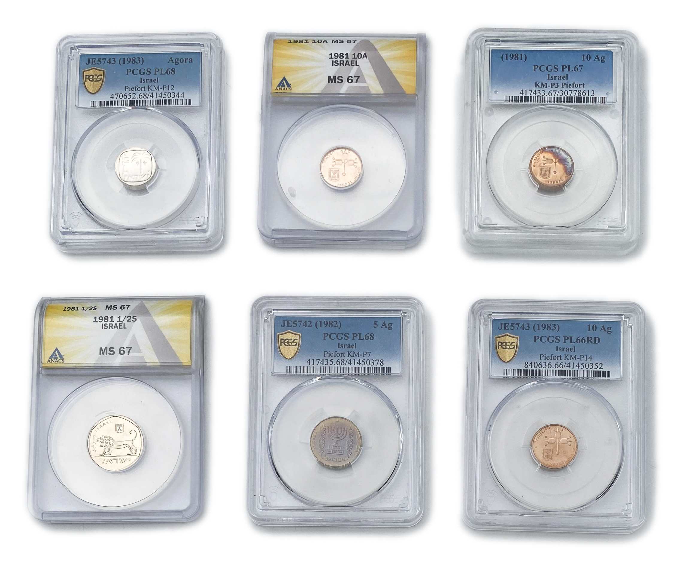Israel - Lot of 6 graded coins from the Sheqel period - 1980' - 1 0