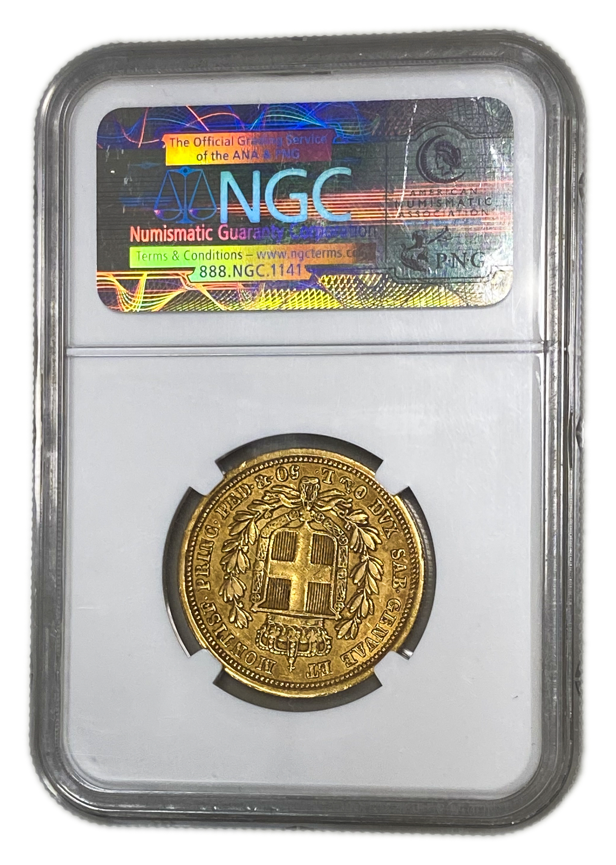 Italy - 50 Lire 1833, Anchor - Sardinia - NGC XF 45 - Mintage of Only 92 Units, Extremely Rare - Gold 900, 16.12g, 27mm - 1 3