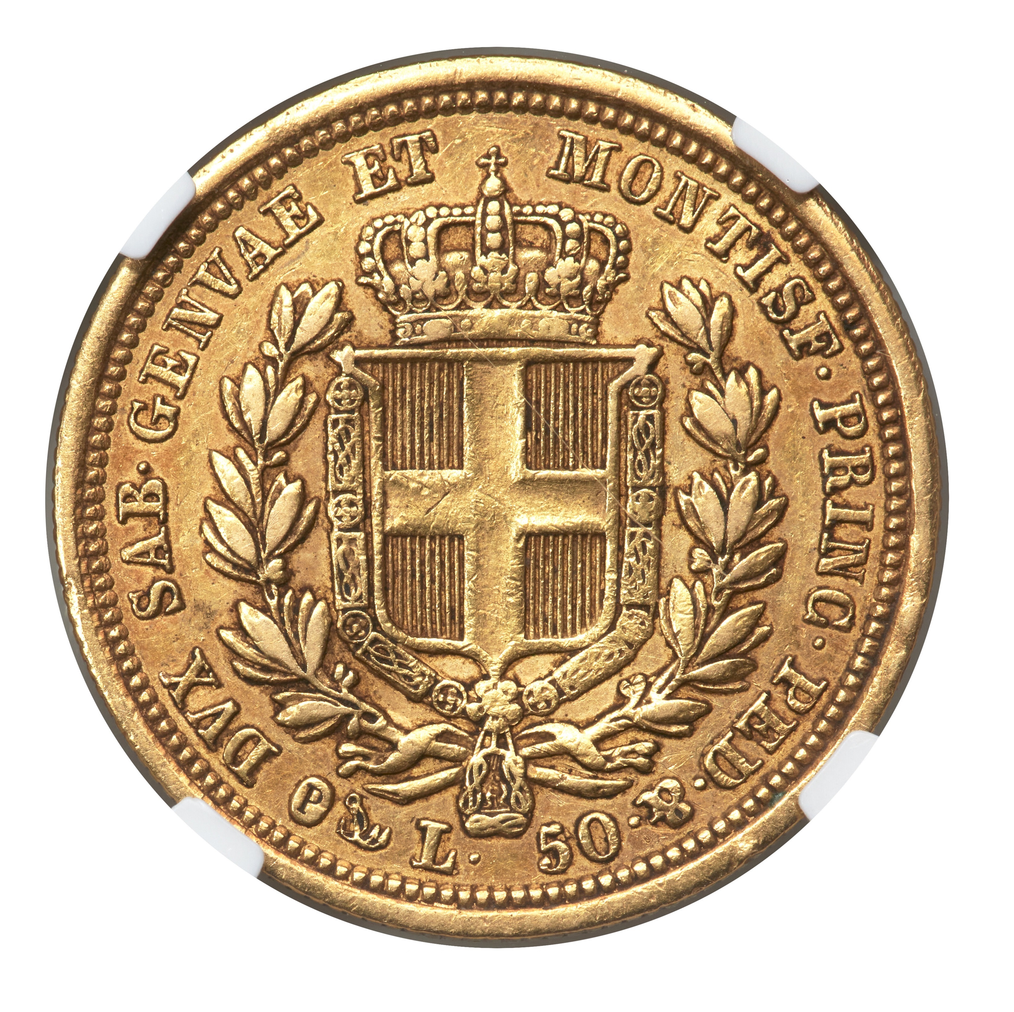 Italy - 50 Lire 1833, Anchor - Sardinia - NGC XF 45 - Mintage of Only 92 Units, Extremely Rare - Gold 900, 16.12g, 27mm - 1 1