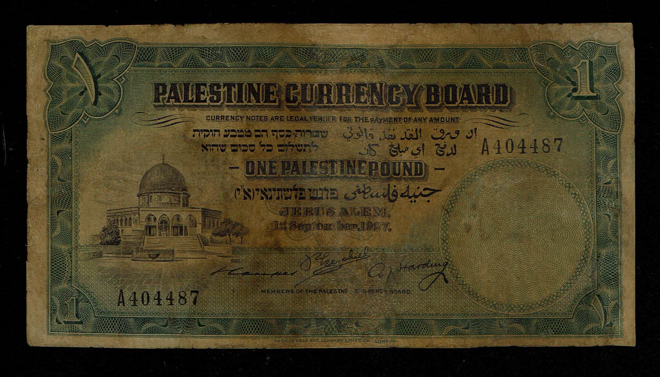 Palestine - 1 pound 1927 - VG - Prefix A - 1 0