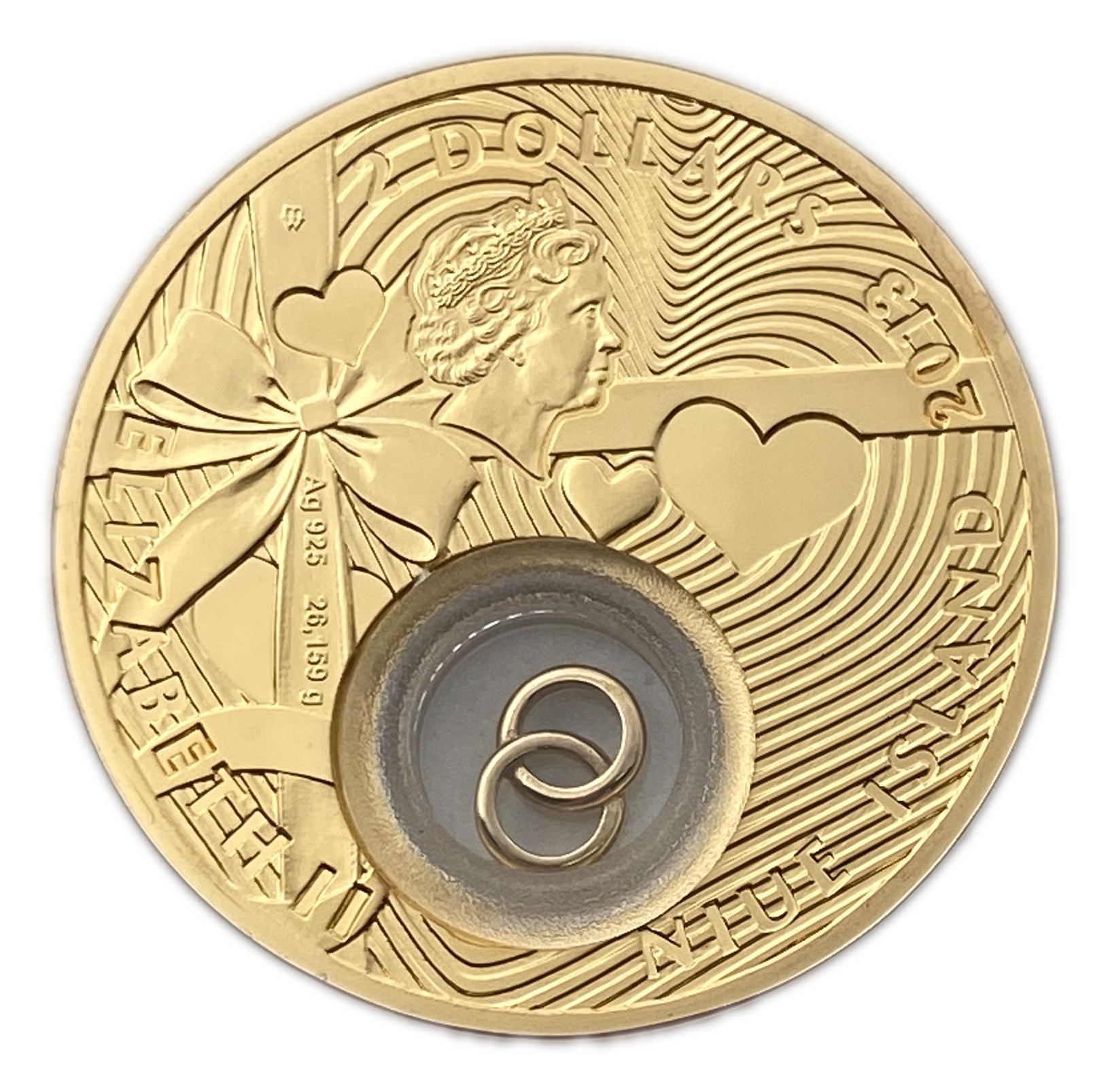 New Zeland - 2 Dollars 2013 - Marrige - Silver 925 (Gold plated), 28.28g, 41mm - 1 1
