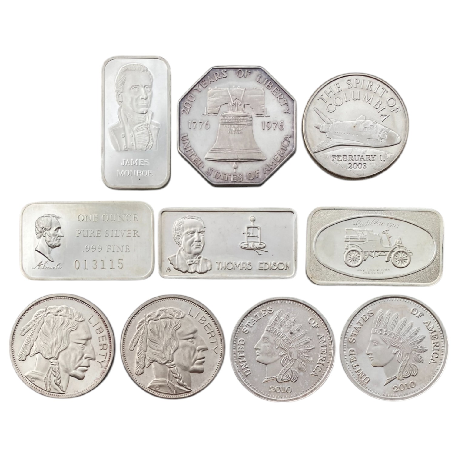 Bars / Granules - A set of 10 pure silver bars (999) from different countries and with different themes, each ... - 1 0