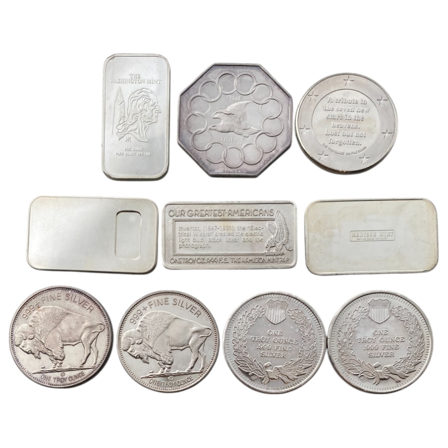 Bars / Granules - A set of 10 pure silver bars (999) from different countries and with different themes, each ... - 1 1