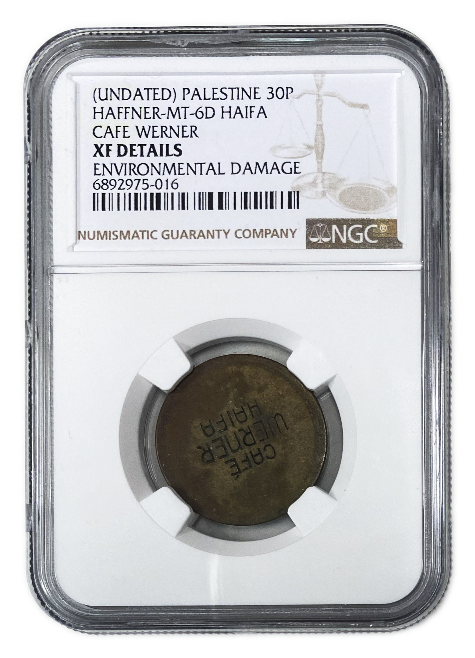 Palestine - Cafe werner token - 30 MIls 1930', bronze - NGC XF DETAILS - Rare - 1 2
