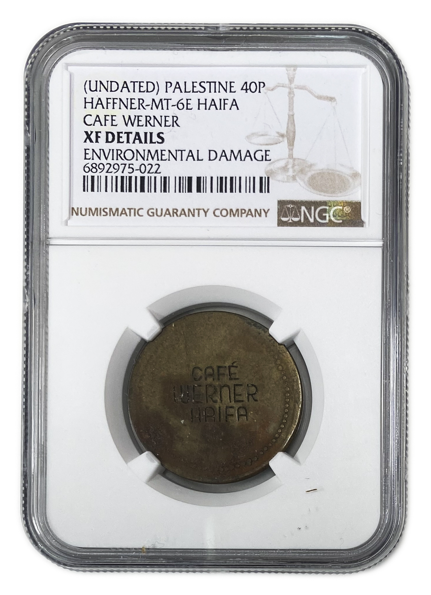 Palestine - Cafe werner token - 40 MIls 1930', bronze - NGC XF DETAILS - Rare - 1 2