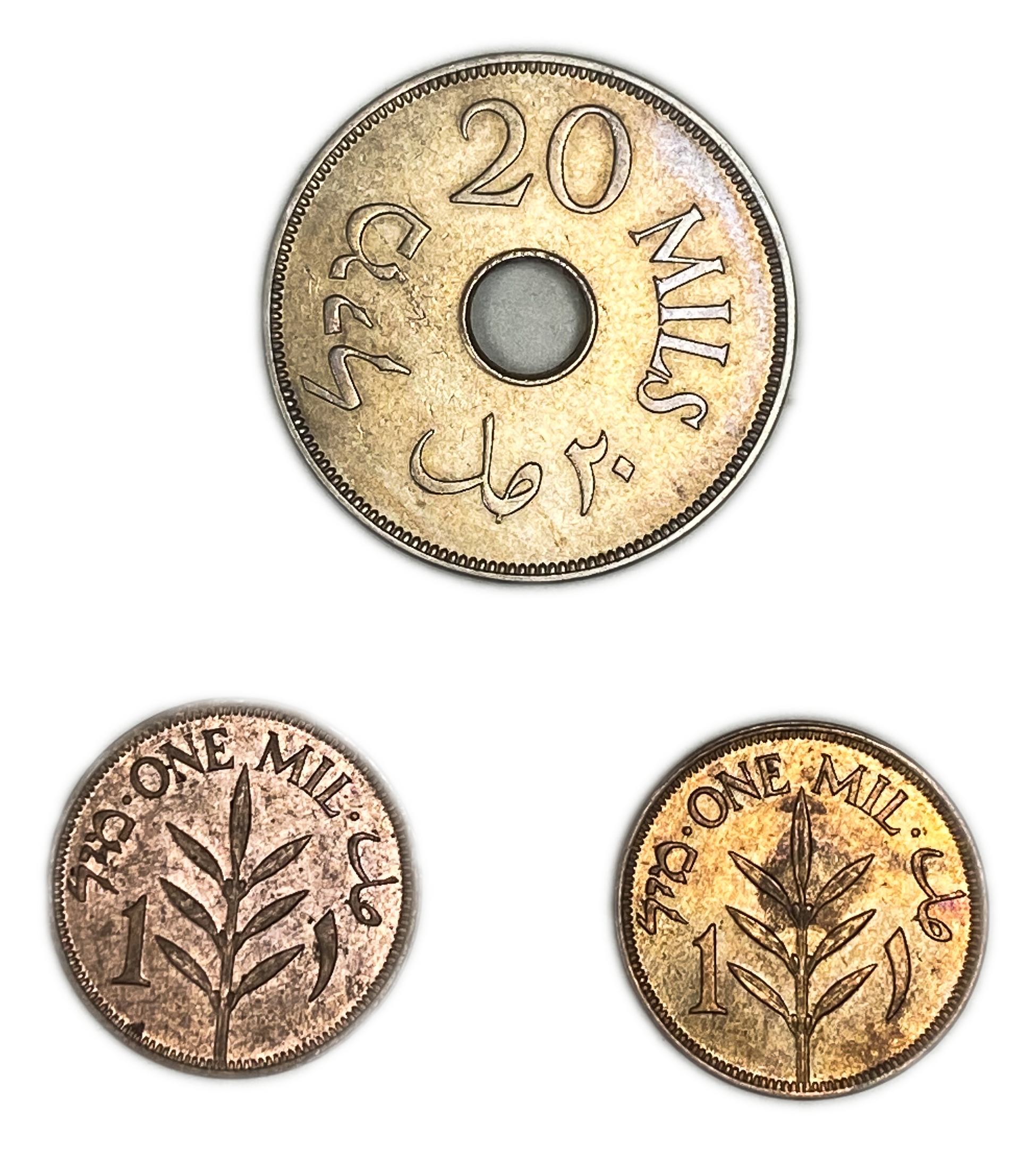 Palestine - Set of 3 coins 1 mil 1943, 1946, 20 mil 1935 - AU conditions - 1 1