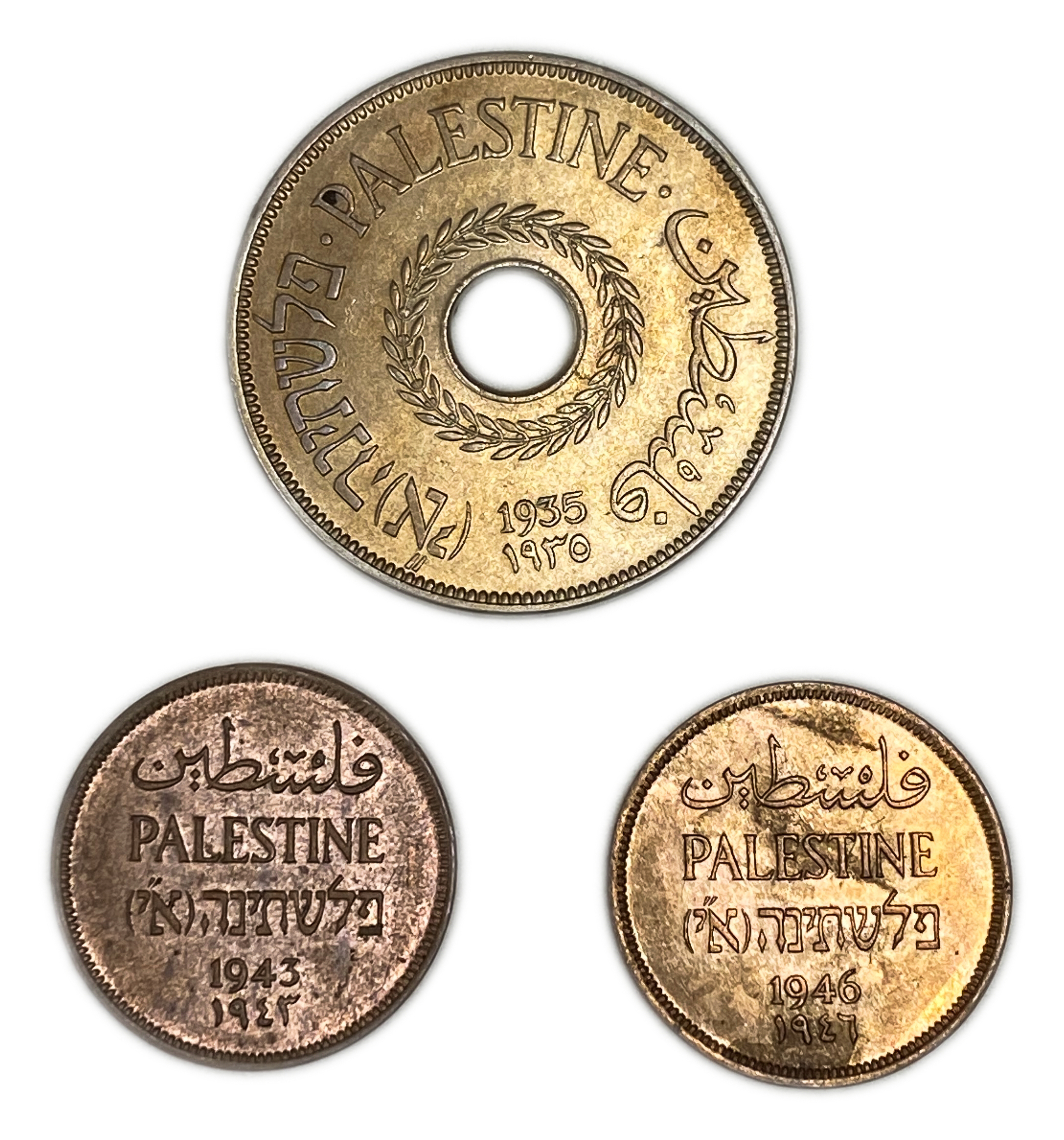 Palestine - Set of 3 coins 1 mil 1943, 1946, 20 mil 1935 - AU conditions - 1 0