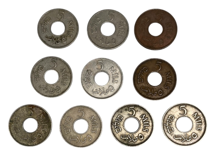 Palestine – Lot of 10 coins of 5 Mils 1927, 1934, 1939, 1941, 1942, 1944, 1946 – VF - 1 1