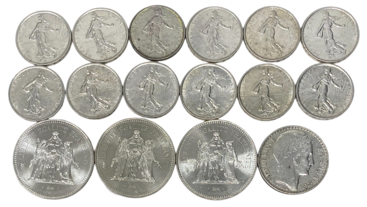 France - Lot of 16 French silver coins, net weight of silver is 214.3g - 1 1