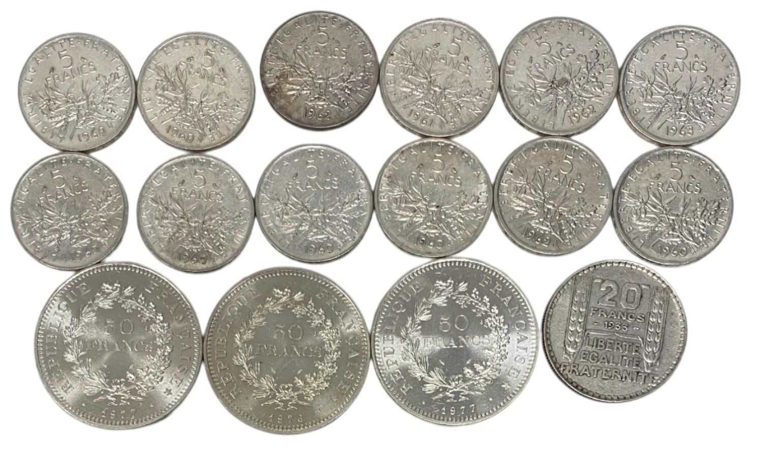 France - Lot of 16 French silver coins, net weight of silver is 214.3g - 1 0
