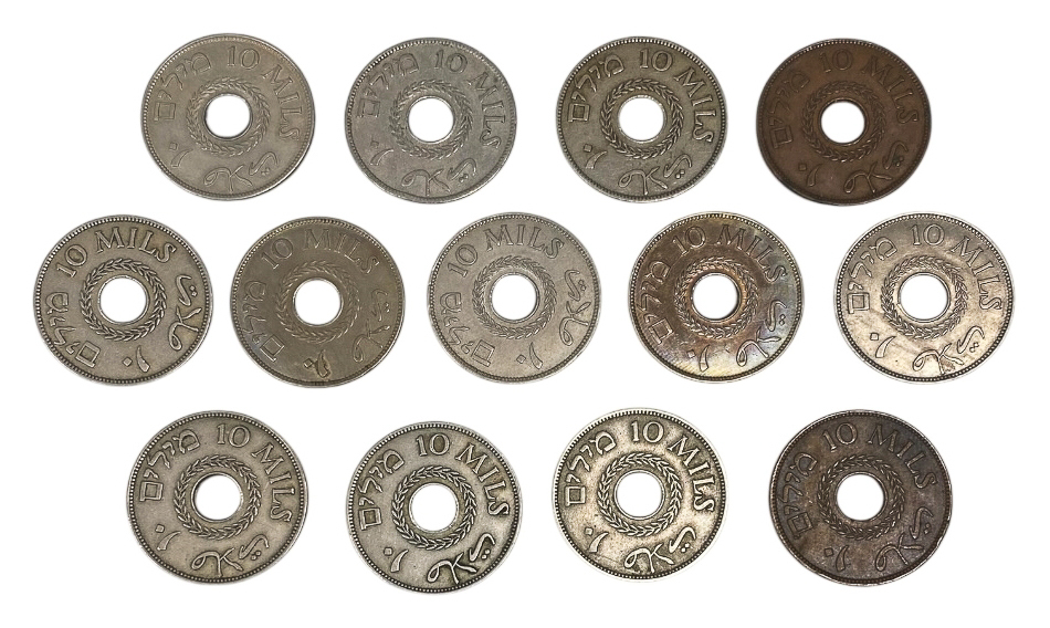 Palestine – Lot of 13 coins of 10 Mils 1927, 1934, 1935, 1937, 1939, 1941, 1942, 1943 - VF - 1 1