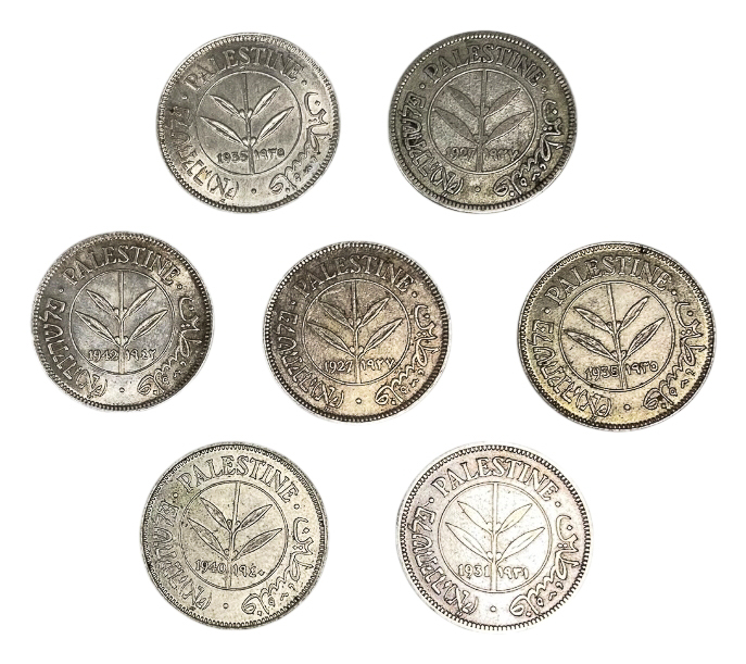 Palestine – Lot of 7 coins of 50 Mils 1927, 1931, 1935, 1940, 1942 – F-VF - 1 0