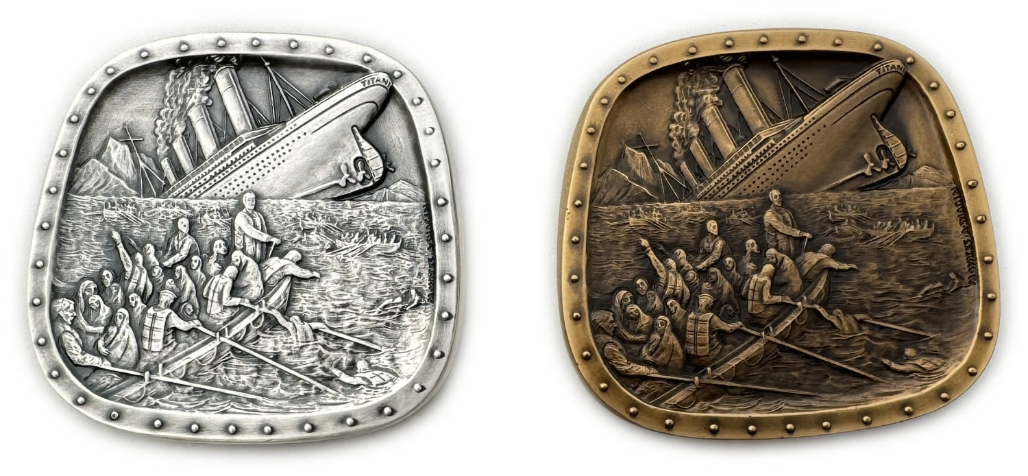 Israel - pair of medals, Titanic, Isidor Straus - silver 999 (95g), bronze (81g), 53mm - 1 0