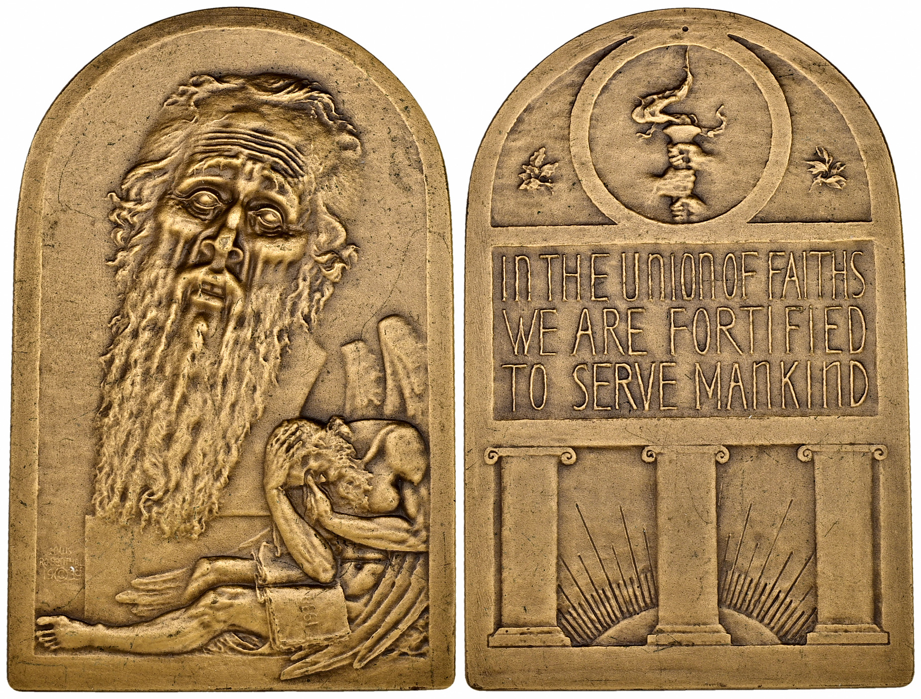 Judaica / Zionisim – Louis Rosenthal Union of faiths 1939 - Bronze plaque medal - 1 0
