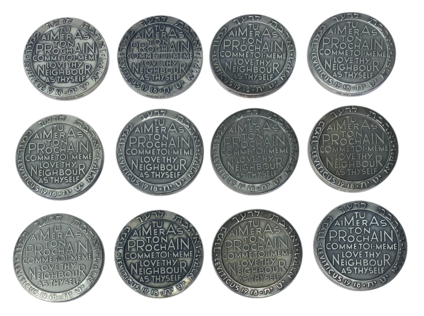 Israel – Set of 12 medals, Pilgrims, State Medal, 1964 – Total net weight 1,274.6g – 935 silver, 115g, 59mm - 1 1