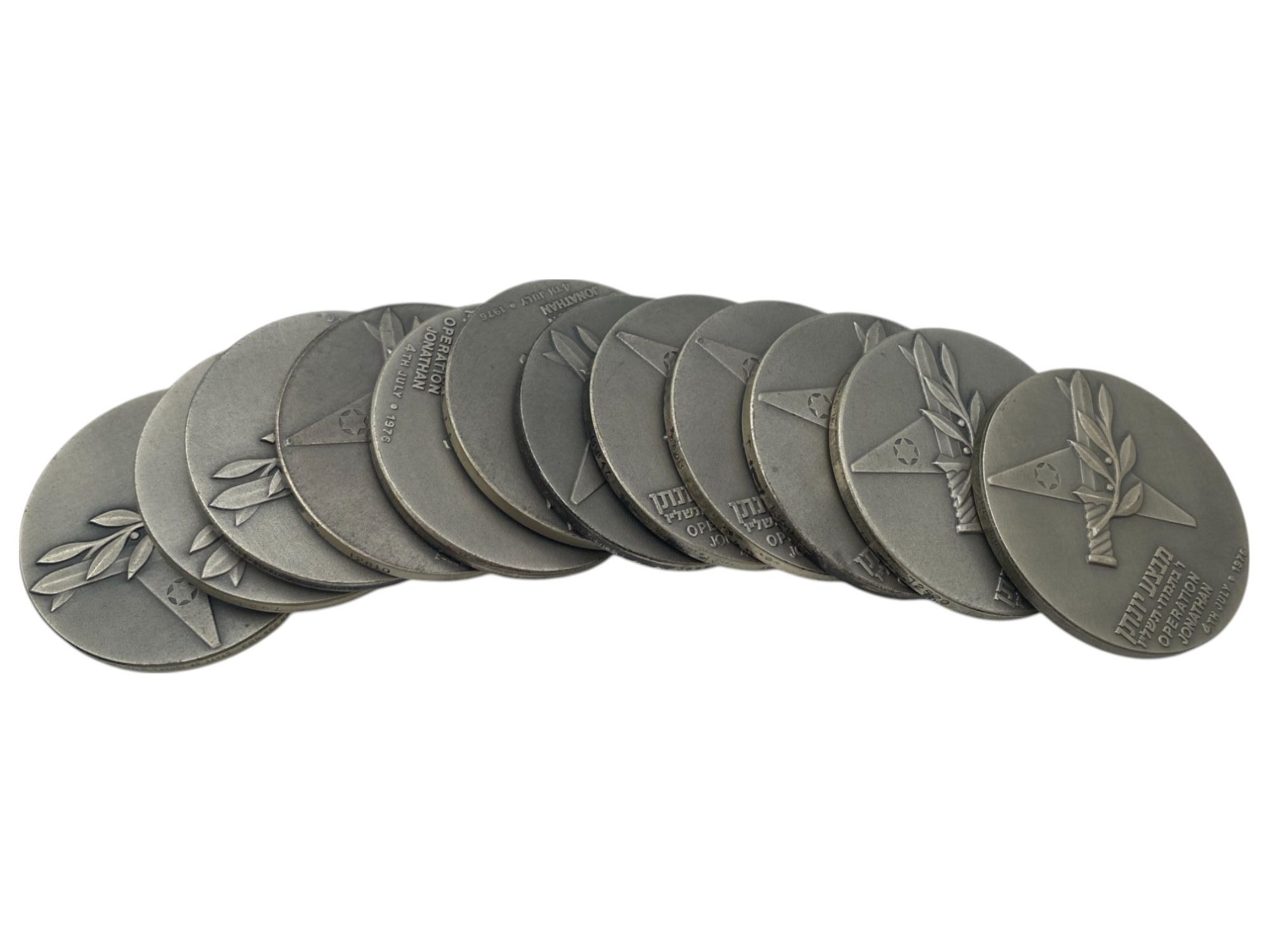 Israel – Lot of 12 Operation Jonathan, State Medal, 1976 – Silver 935, 115g (Total NET silver 1,299.5g), 59 mm - 1 0