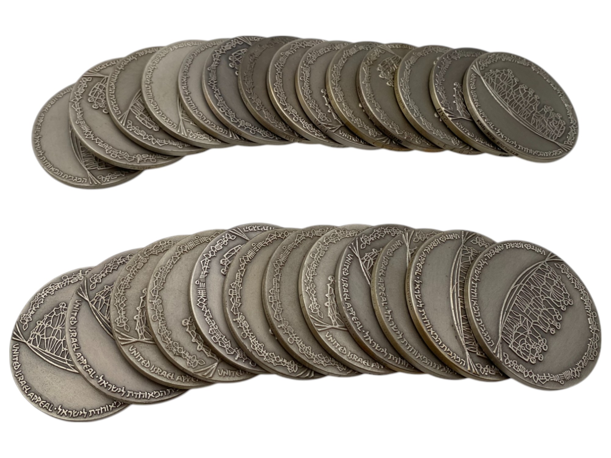 Israel – Lot of 26 Keren Hayesod medals – 1970 – Silver 925, 47g (Total NET silver 1,147.7g), 45mm - 1 0