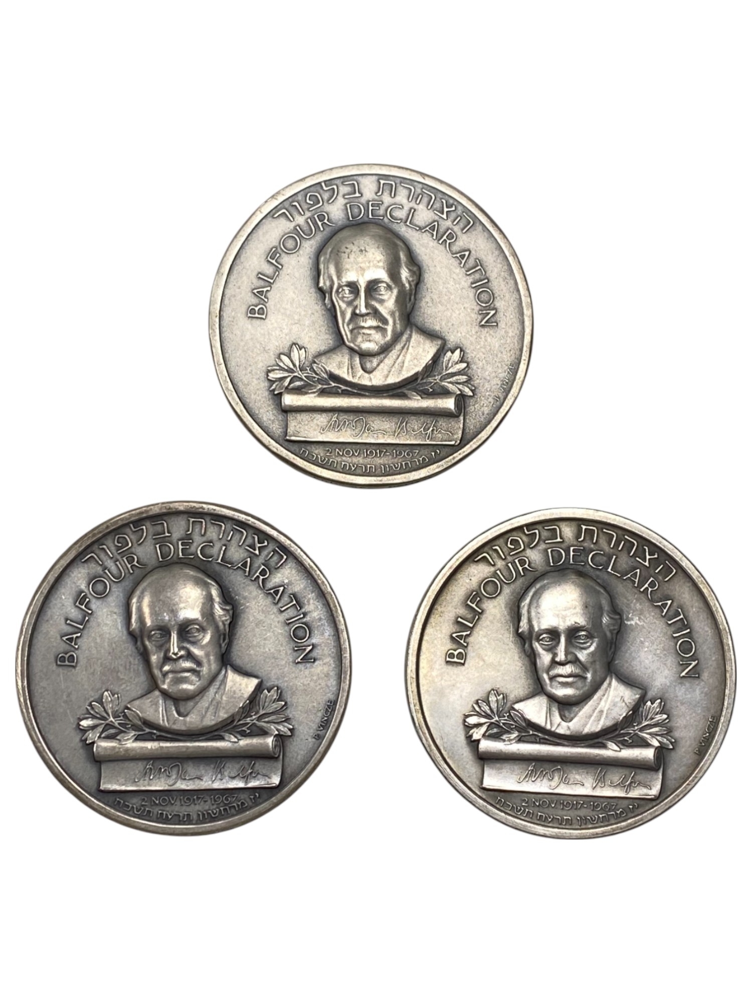 Israel – Balfour Declaration Jubilee , Lot of 23 State Medals, 1967 – SIlver 935, 48g (Total NET silver 1,003.6g) ... - 1 12