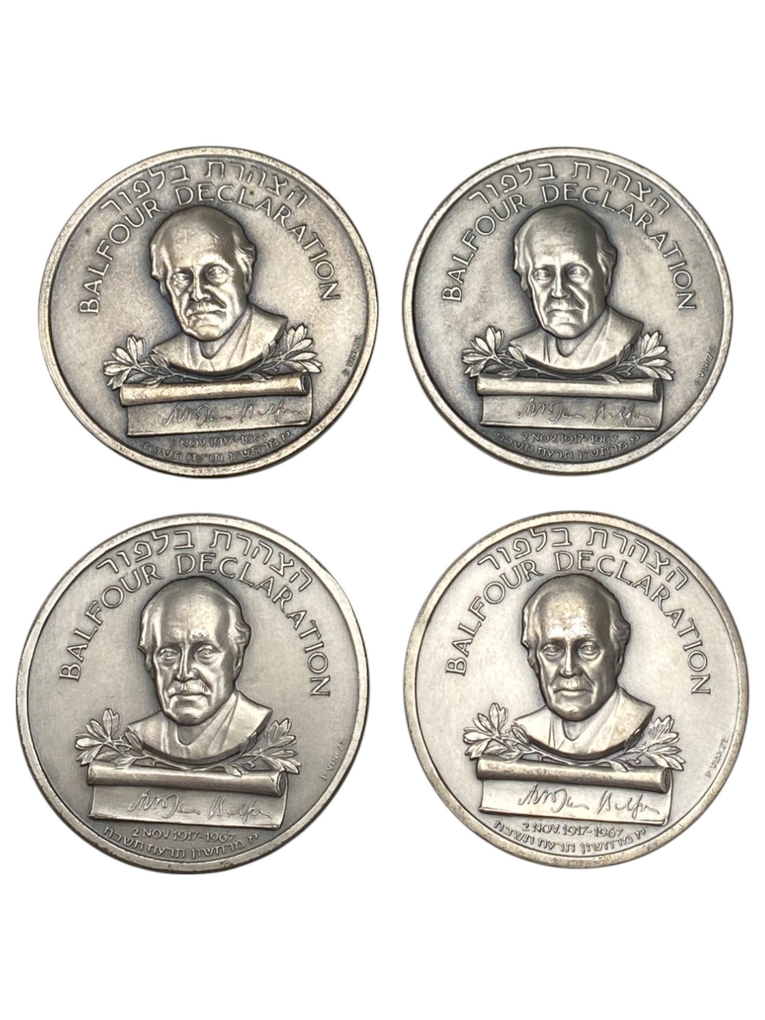 Israel – Balfour Declaration Jubilee , Lot of 23 State Medals, 1967 – SIlver 935, 48g (Total NET silver 1,003.6g) ... - 1 5