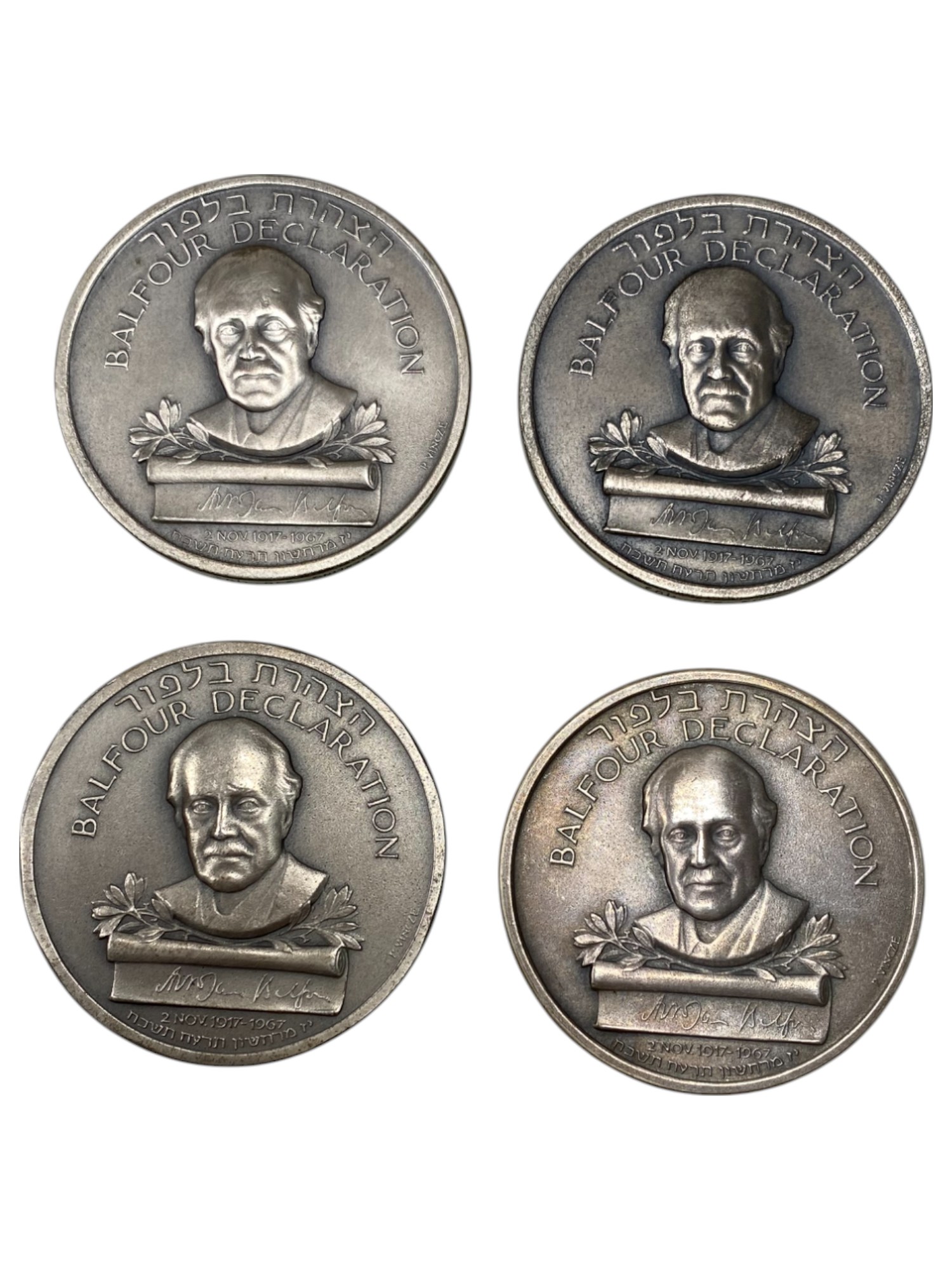 Israel – Balfour Declaration Jubilee , Lot of 23 State Medals, 1967 – SIlver 935, 48g (Total NET silver 1,003.6g) ... - 1 9