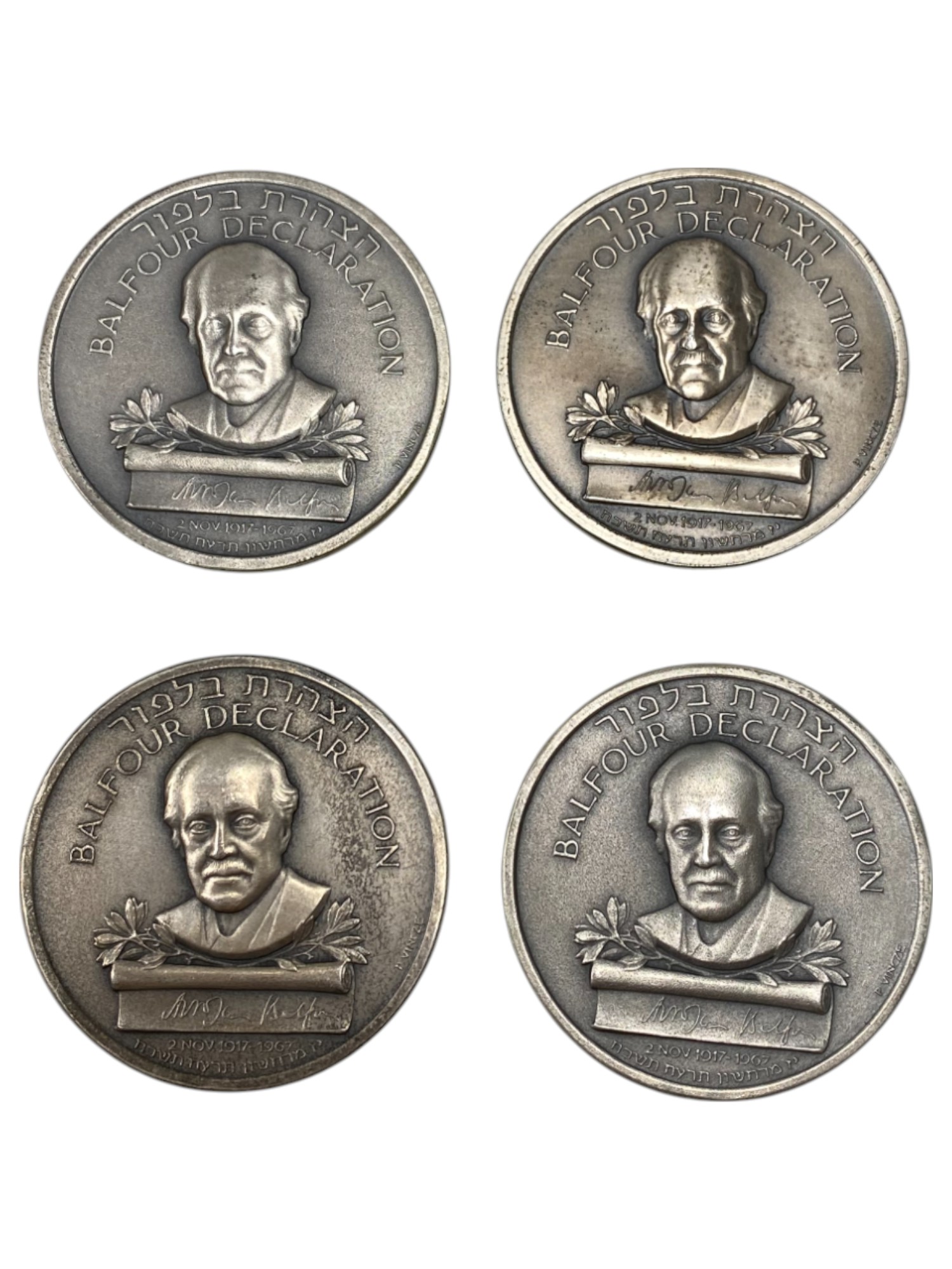 Israel – Balfour Declaration Jubilee , Lot of 23 State Medals, 1967 – SIlver 935, 48g (Total NET silver 1,003.6g) ... - 1 11