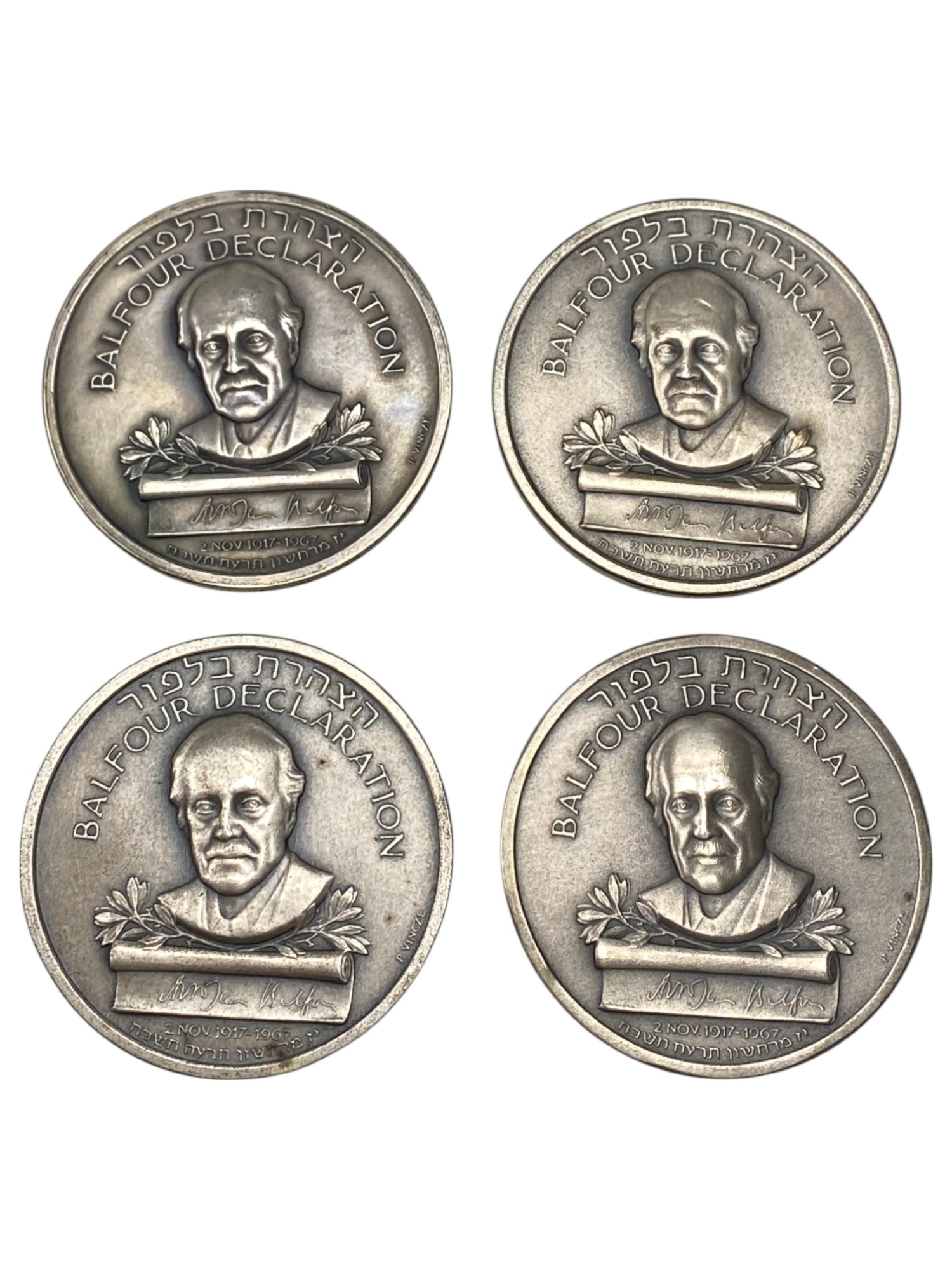 Israel – Balfour Declaration Jubilee , Lot of 23 State Medals, 1967 – SIlver 935, 48g (Total NET silver 1,003.6g) ... - 1 7