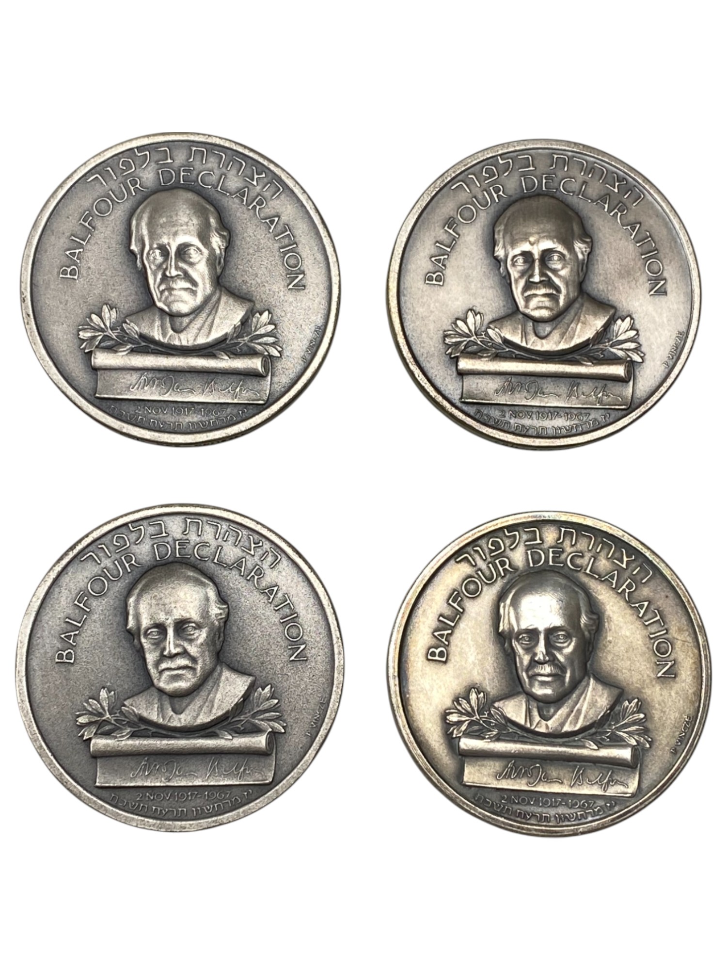 Israel – Balfour Declaration Jubilee , Lot of 23 State Medals, 1967 – SIlver 935, 48g (Total NET silver 1,003.6g) ... - 1 3