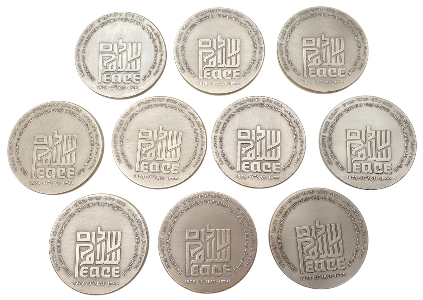 Israel - Lot of 10 Egypt Peace Treaty medals - Silver 935, 115g (Total NET weight 1,075.8g), 59mm - 1 0