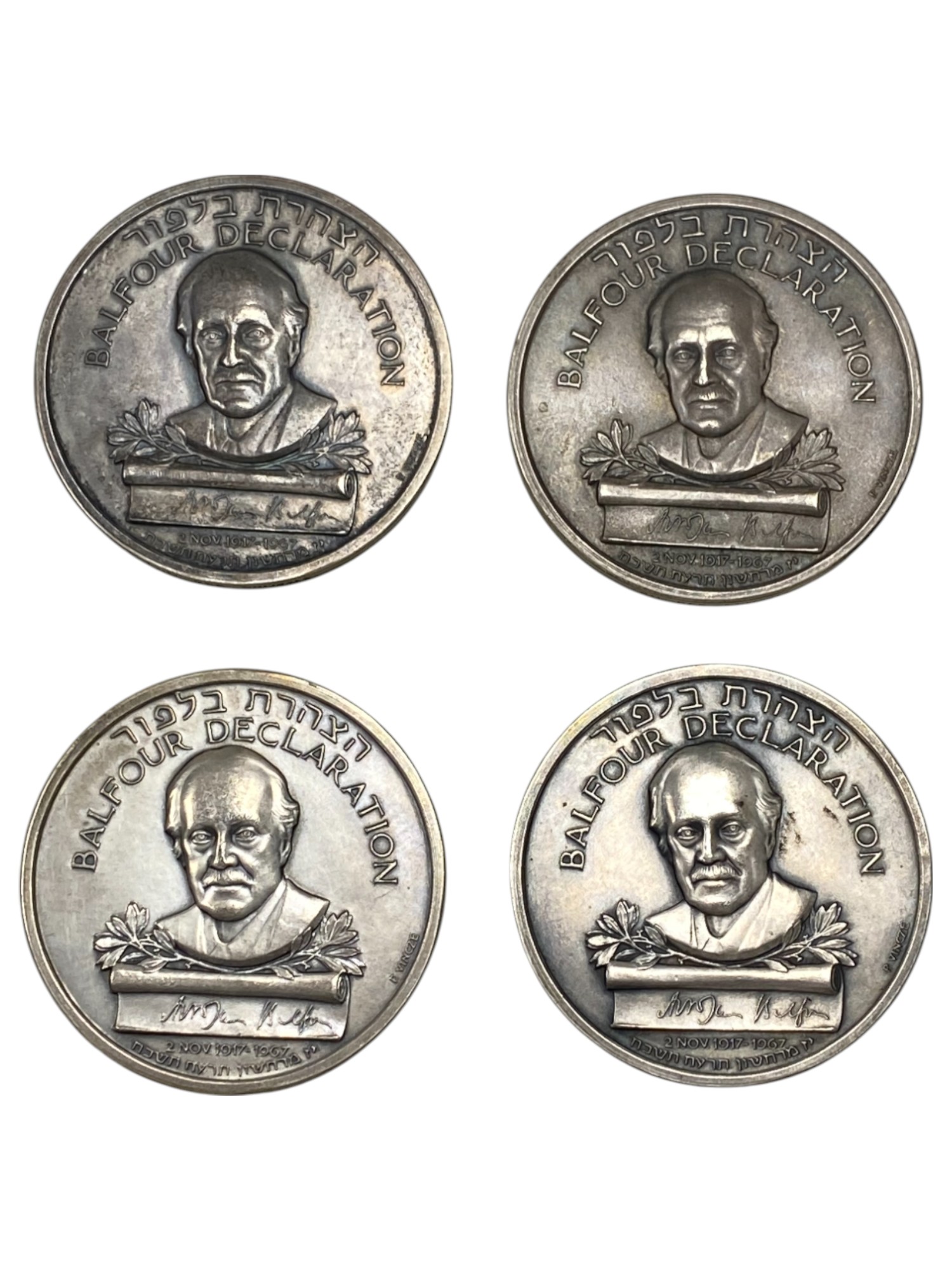 Israel – Balfour Declaration Jubilee , Lot of 28 State Medals, 1967 – SIlver 935, 48g (Total NET silver 1,281.4g) ... - 1 5
