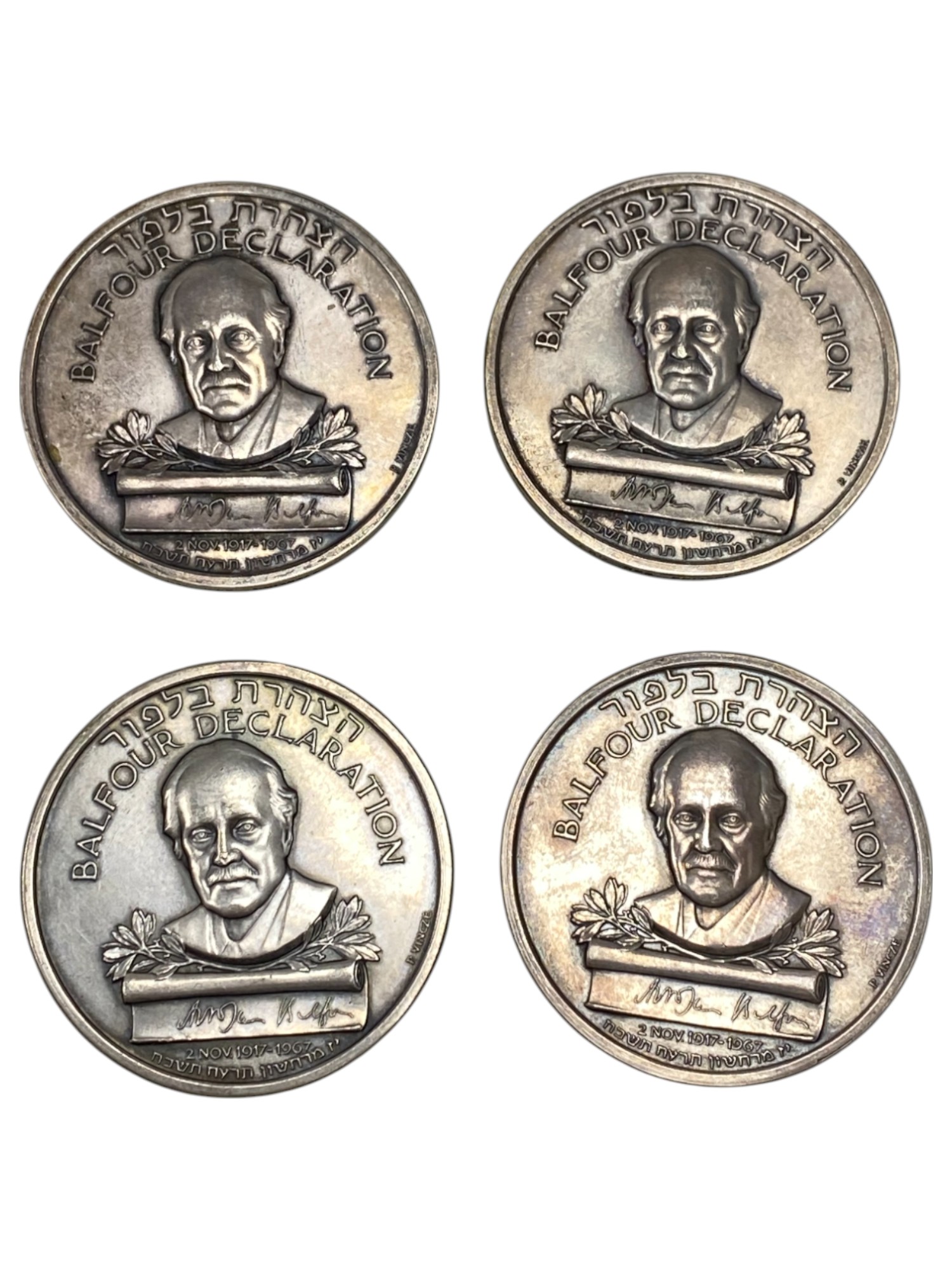 Israel – Balfour Declaration Jubilee , Lot of 28 State Medals, 1967 – SIlver 935, 48g (Total NET silver 1,281.4g) ... - 1 3