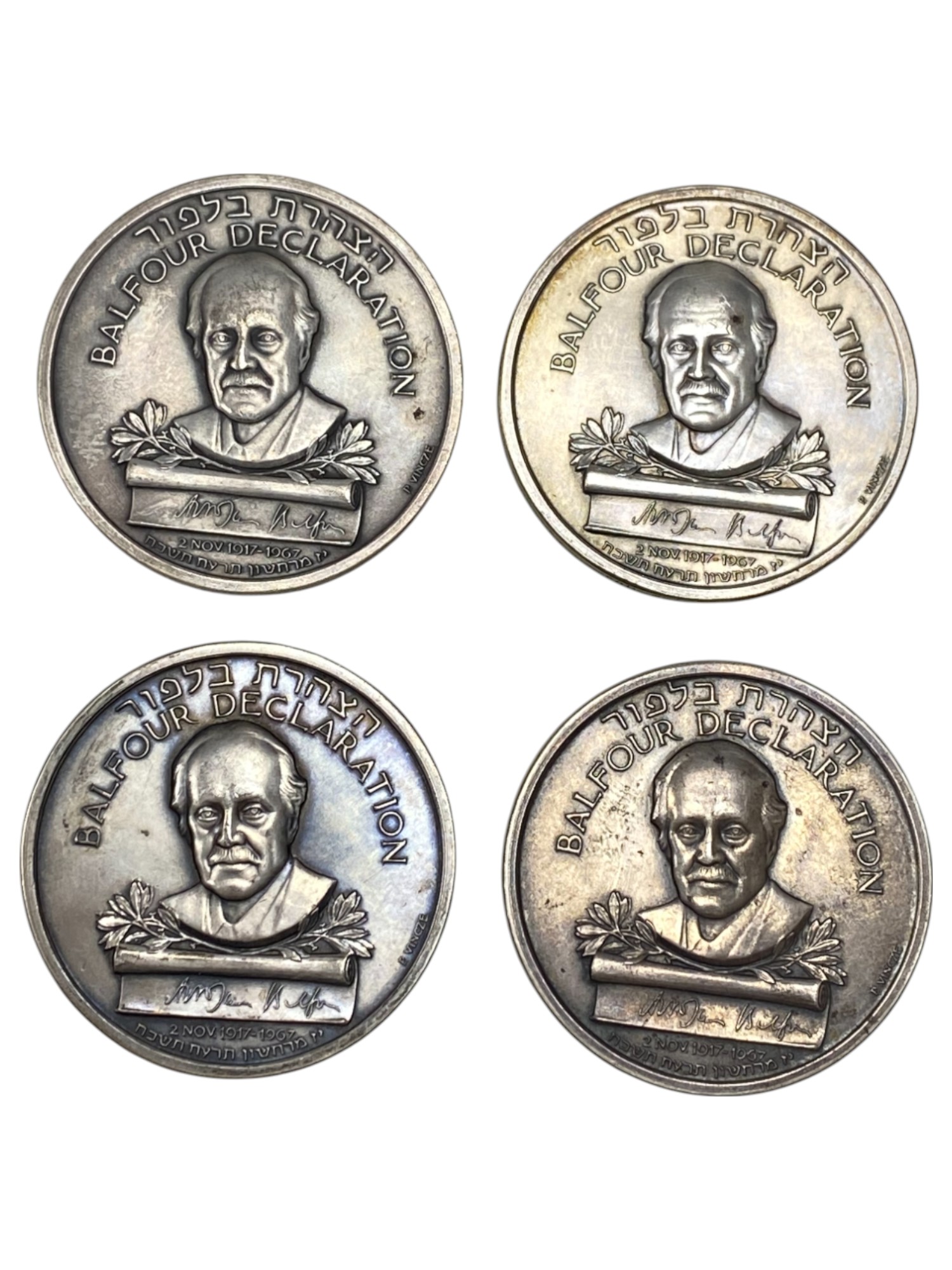 Israel – Balfour Declaration Jubilee , Lot of 28 State Medals, 1967 – SIlver 935, 48g (Total NET silver 1,281.4g) ... - 1 13