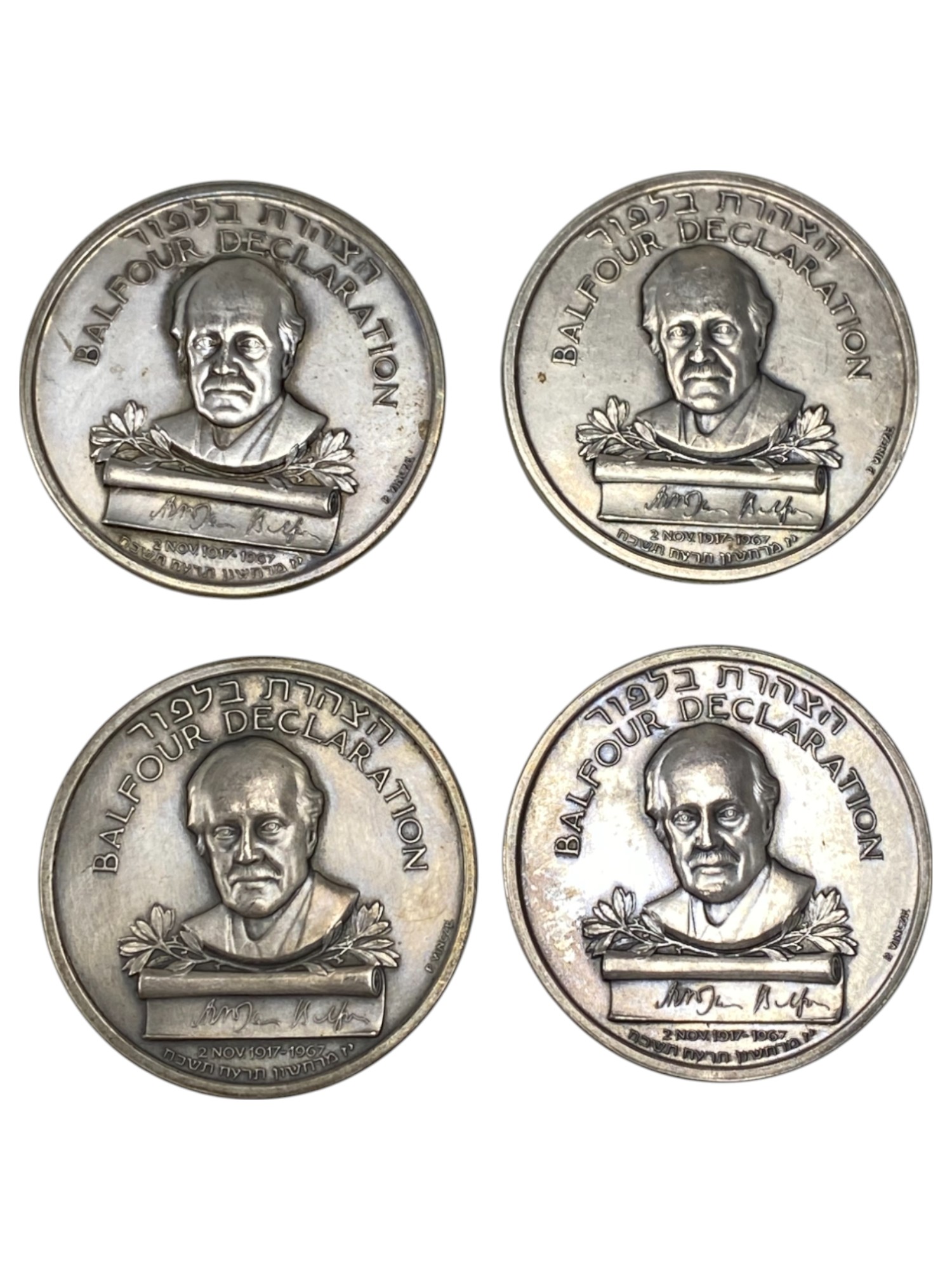 Israel – Balfour Declaration Jubilee , Lot of 28 State Medals, 1967 – SIlver 935, 48g (Total NET silver 1,281.4g) ... - 1 11