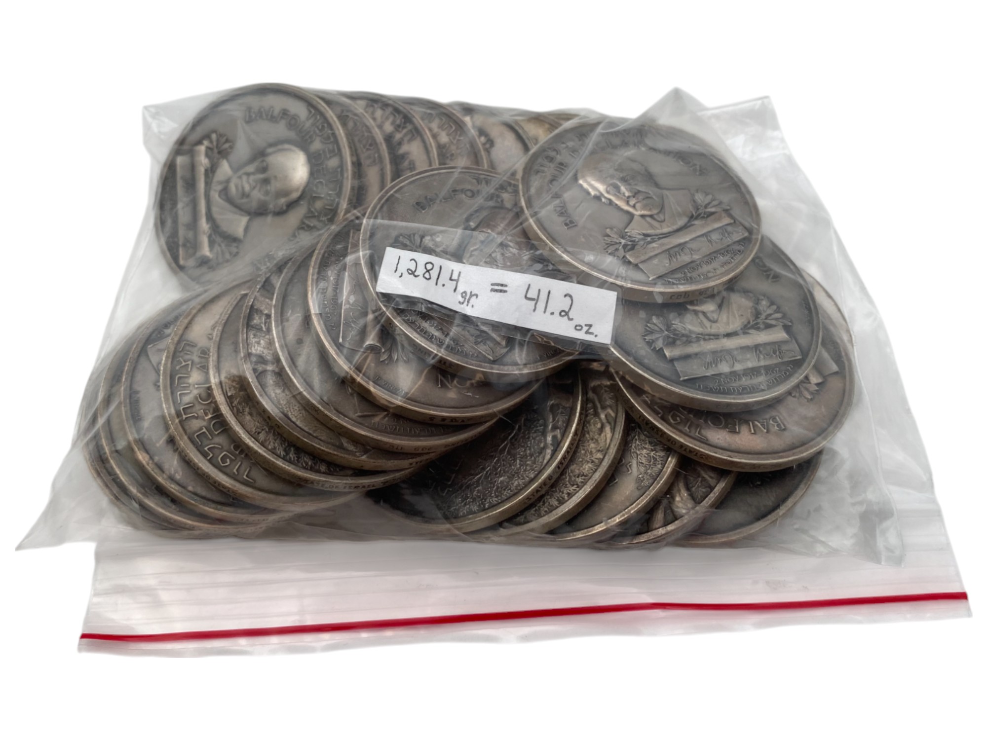 Israel – Balfour Declaration Jubilee , Lot of 28 State Medals, 1967 – SIlver 935, 48g (Total NET silver 1,281.4g) ... - 1 1