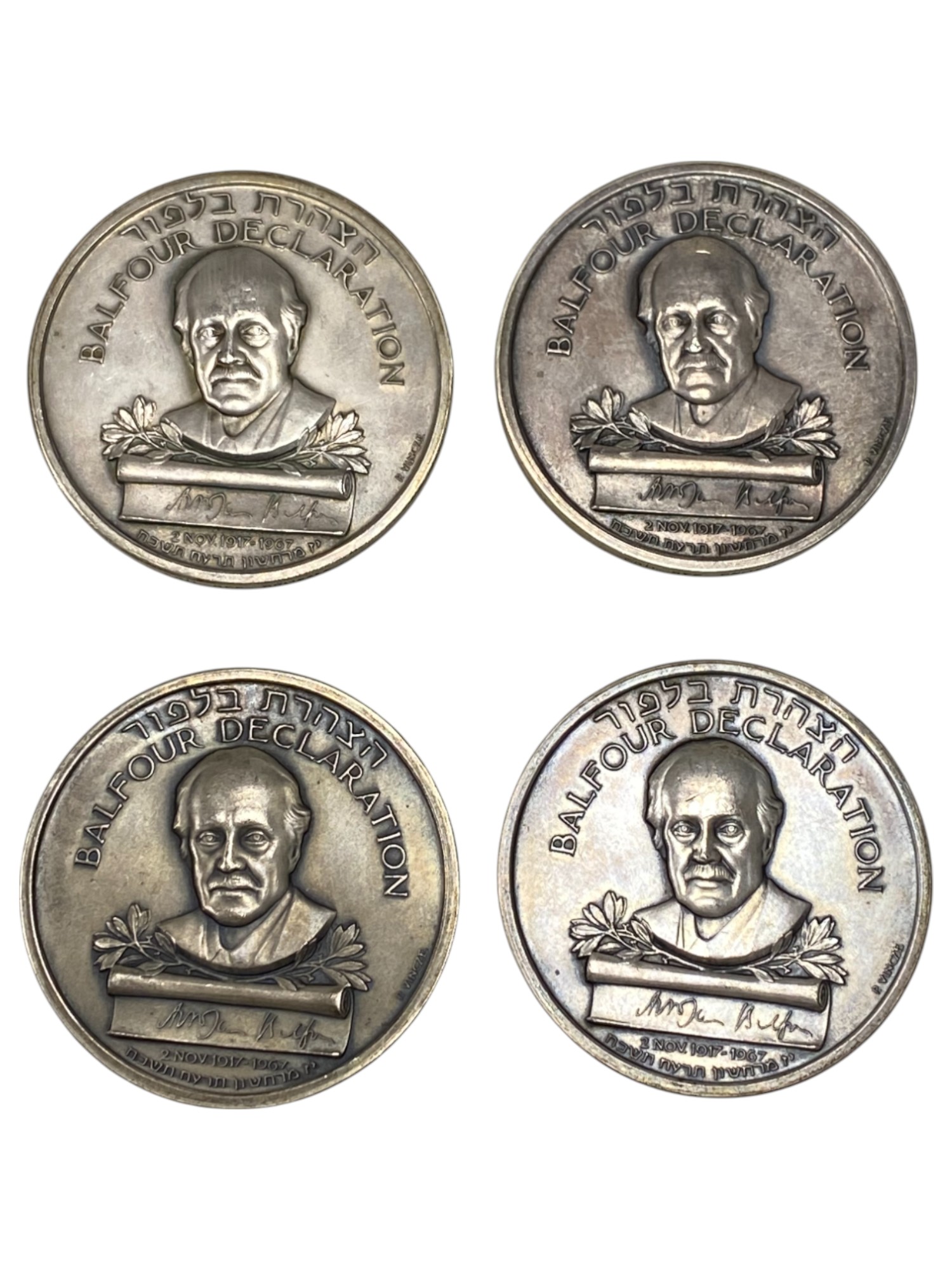 Israel – Balfour Declaration Jubilee , Lot of 28 State Medals, 1967 – SIlver 935, 48g (Total NET silver 1,281.4g) ... - 1 9