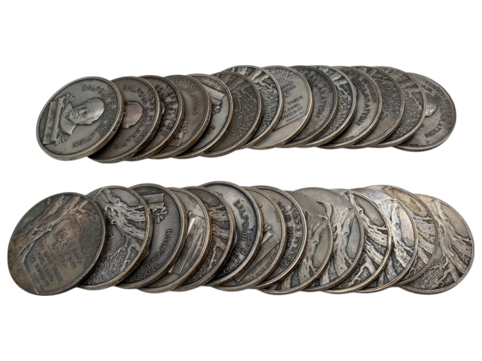 Israel – Balfour Declaration Jubilee , Lot of 28 State Medals, 1967 – SIlver 935, 48g (Total NET silver 1,281.4g) ... - 1 0