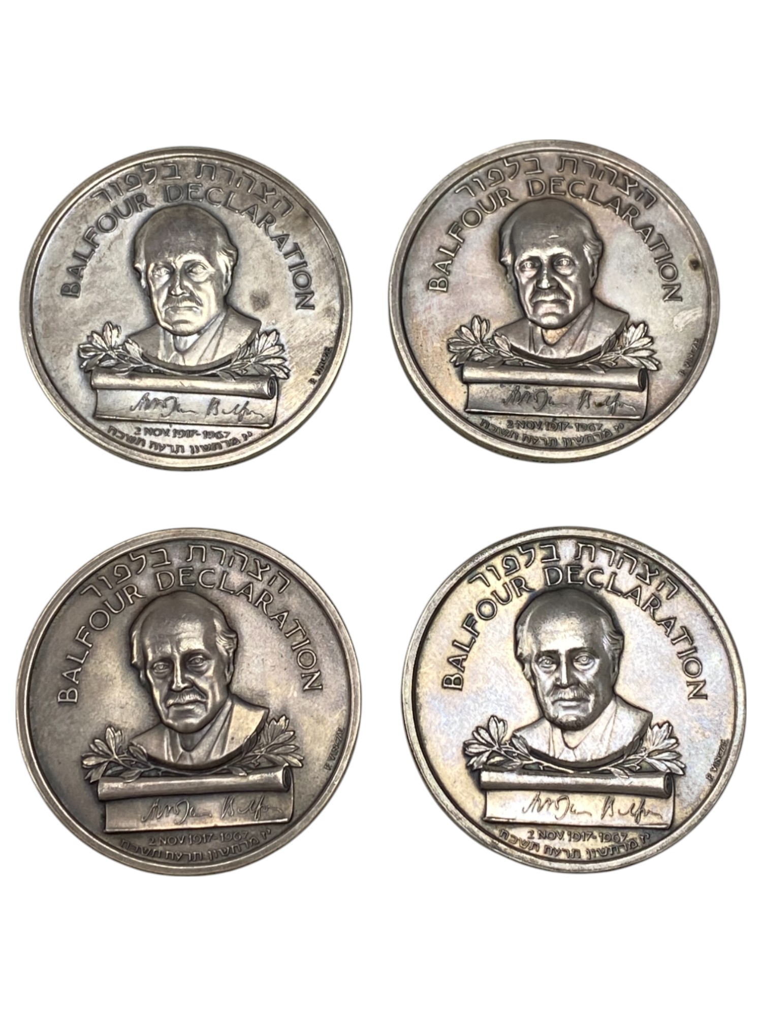 Israel – Balfour Declaration Jubilee , Lot of 28 State Medals, 1967 – SIlver 935, 48g (Total NET silver 1,281.4g) ... - 1 7