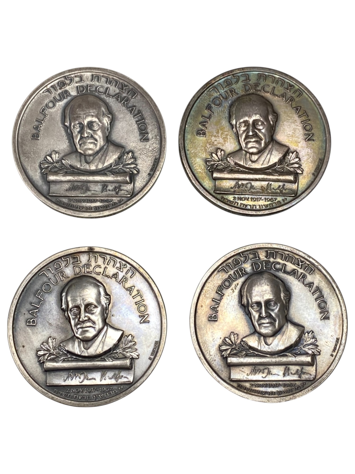 Israel – Balfour Declaration Jubilee , Lot of 28 State Medals, 1967 – SIlver 935, 48g (Total NET silver 1,281.4g) ... - 1 15