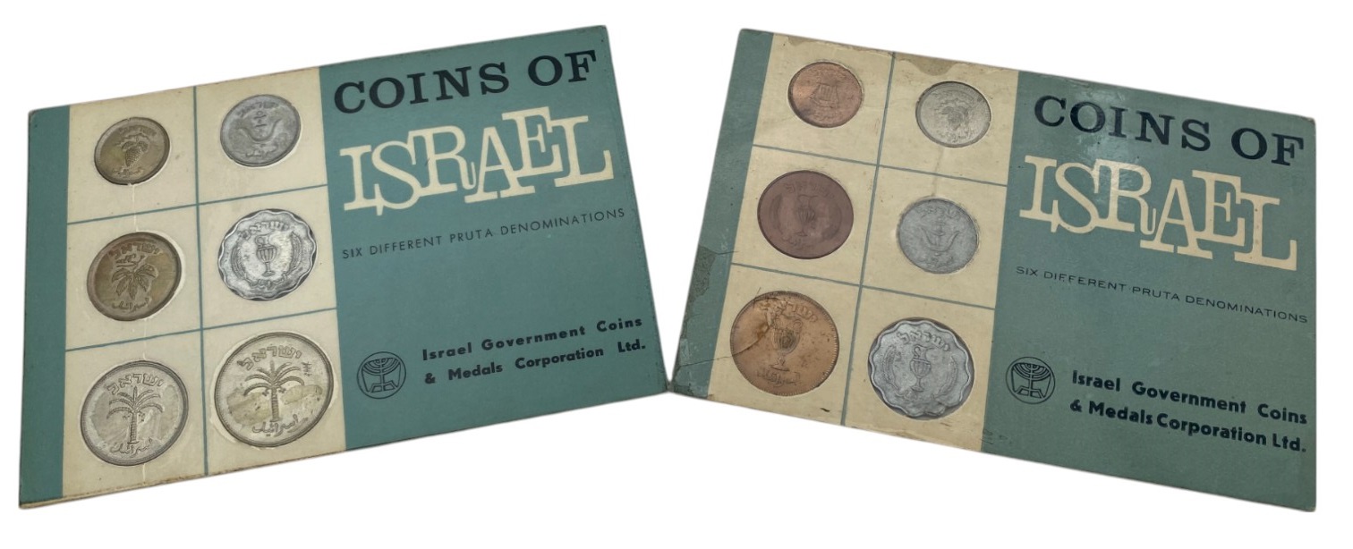 Israel – Pair of 1950s Prutah Coin Sets – 1, 5, 10 and 25 Prutah, 1, 10, 25, 50 and 100 Prutah - 1 0