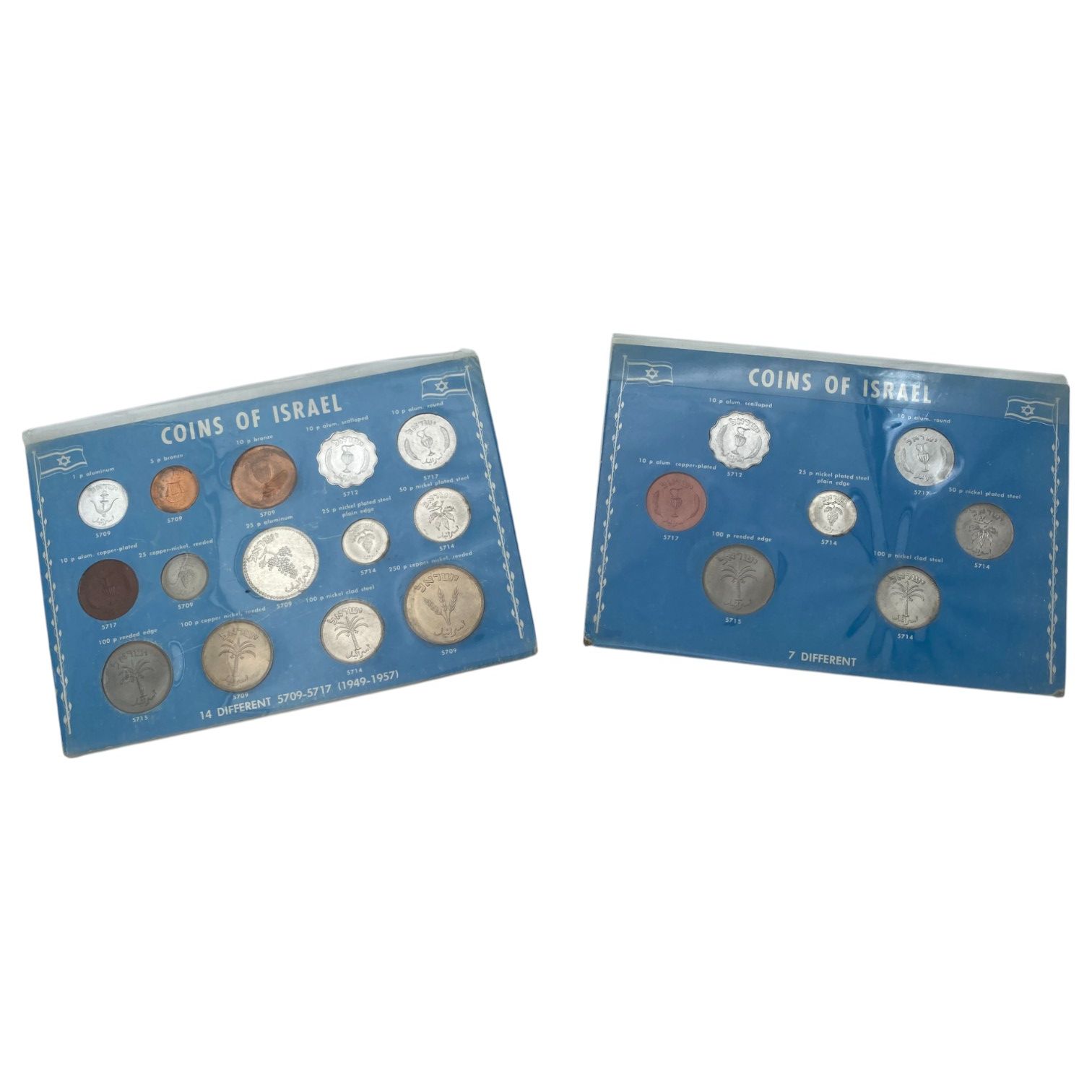 Israel – Pair of Pruta series coin sets – 1949-1957 14 and 7 coins from the Pruta series that were collected from ... - 1 1