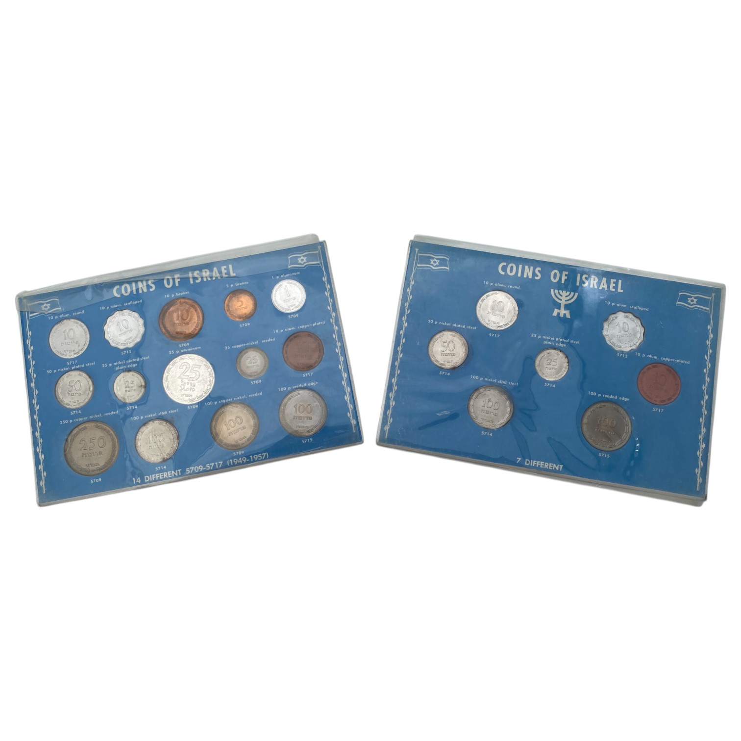 Israel – Pair of Pruta series coin sets – 1949-1957 14 and 7 coins from the Pruta series that were collected from ... - 1 0