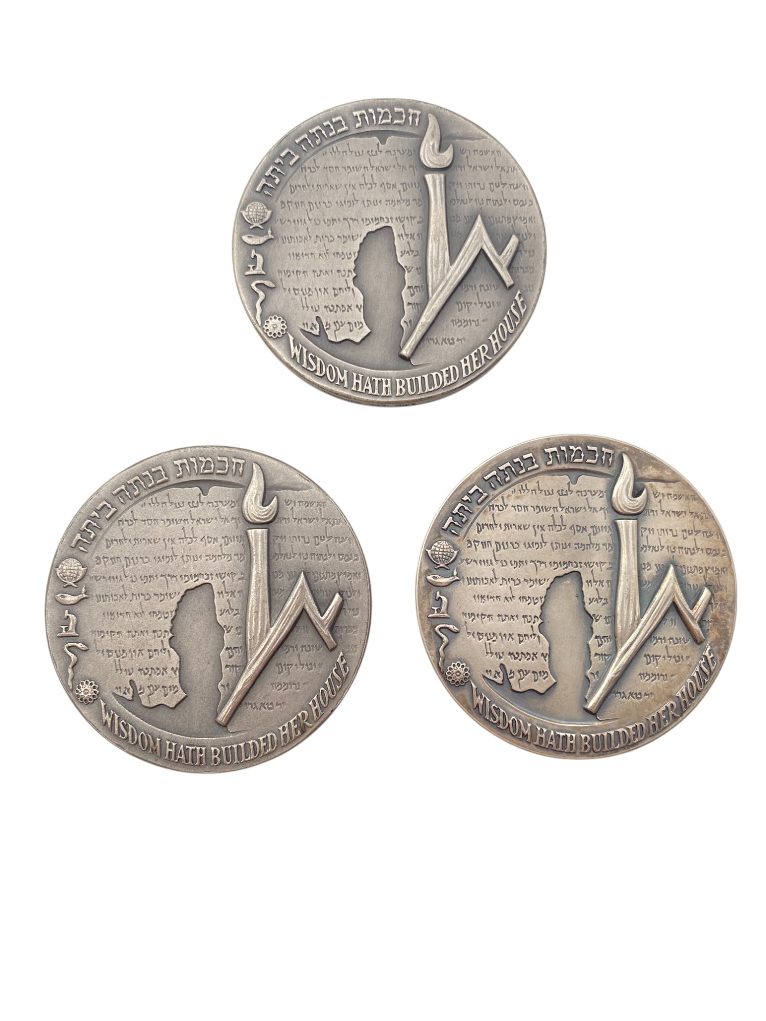 Israel – Lot of 10, Hebrew University State Medals 1965 – Silver 935, 155g (Total NET silver 971.8g), 59mm - 1 6