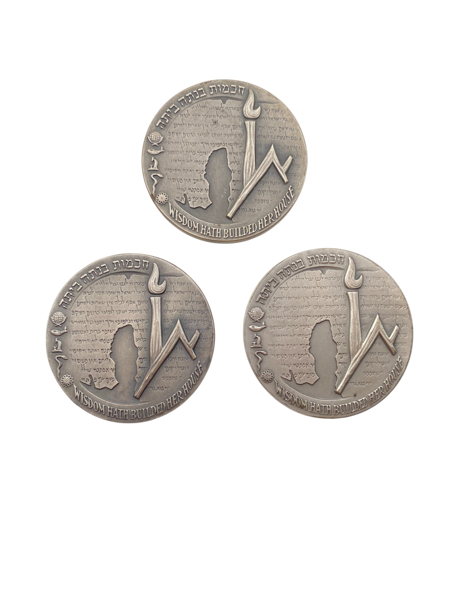 Israel – Lot of 10, Hebrew University State Medals 1965 – Silver 935, 155g (Total NET silver 971.8g), 59mm - 1 2