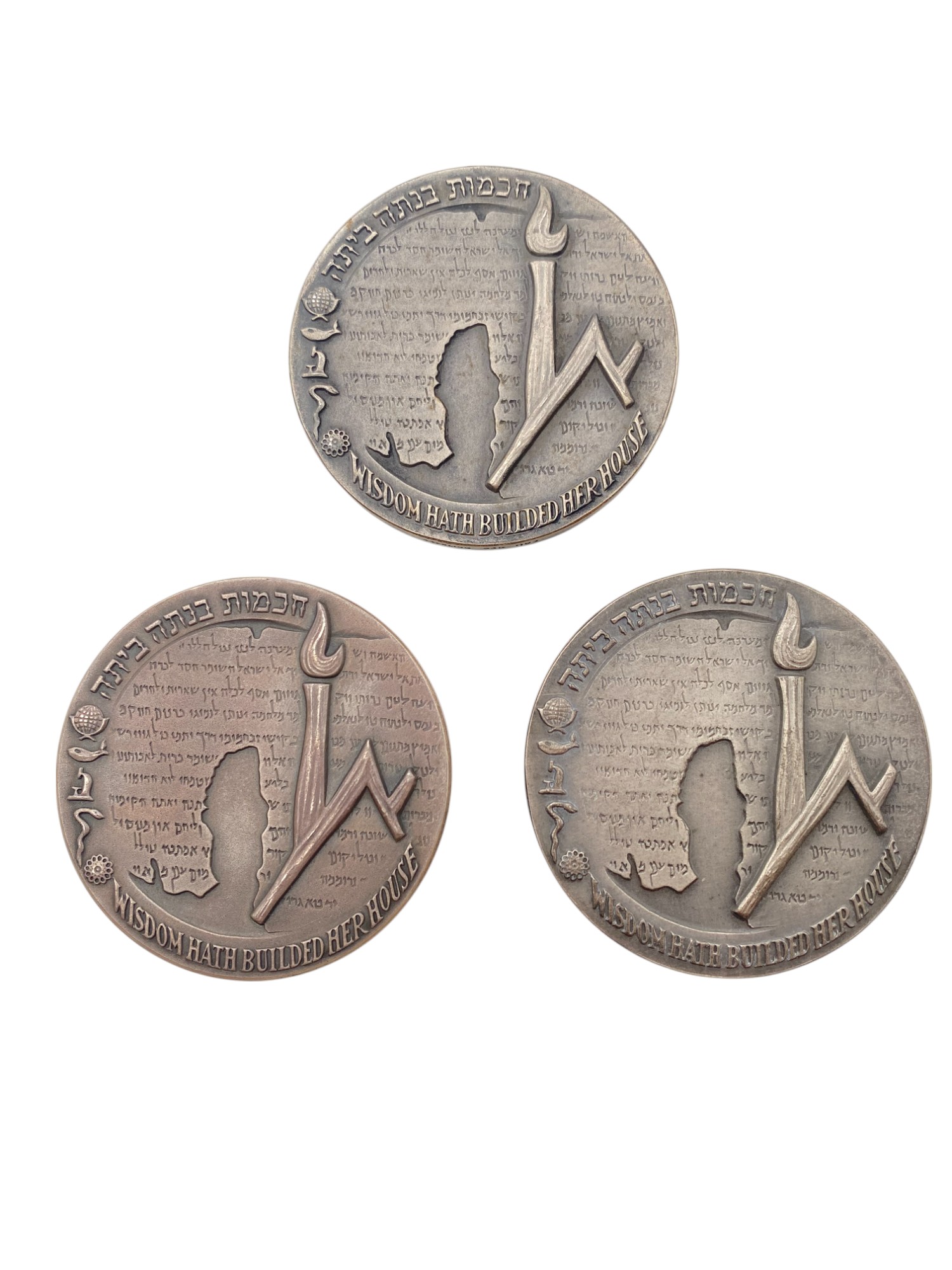 Israel – Lot of 10, Hebrew University State Medals 1965 – Silver 935, 155g (Total NET silver 971.8g), 59mm - 1 4