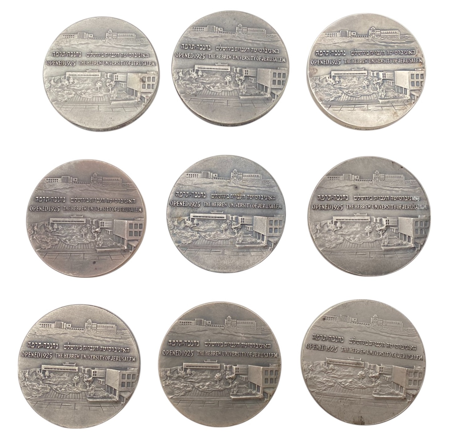 Israel – Lot of 10, Hebrew University State Medals 1965 – Silver 935, 155g (Total NET silver 971.8g), 59mm - 1 1