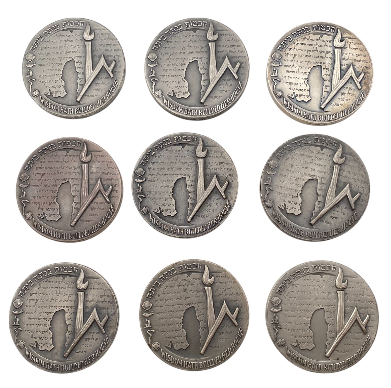 Israel – Lot of 10, Hebrew University State Medals 1965 – Silver 935, 155g (Total NET silver 971.8g), 59mm - 1 0