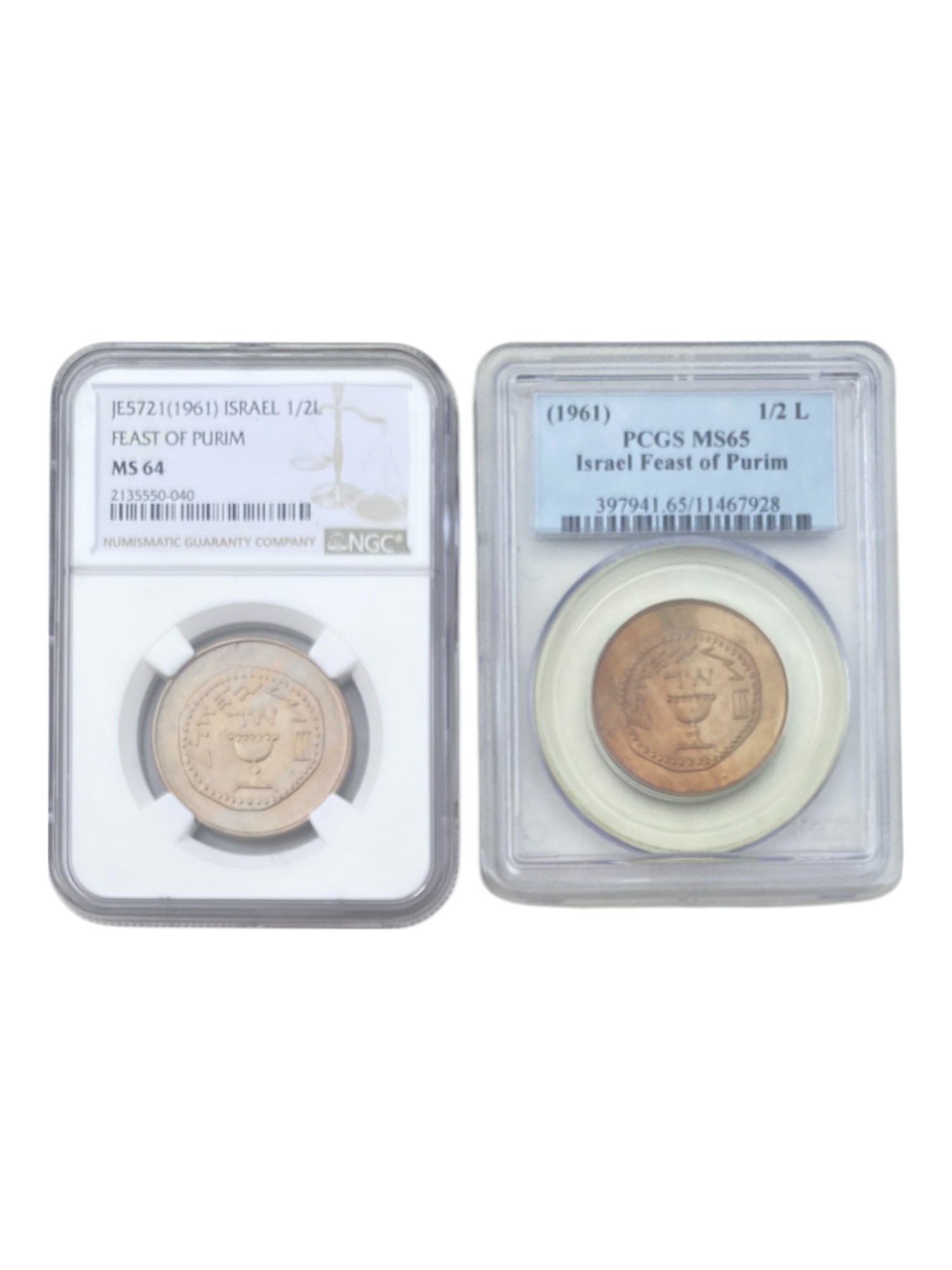 Israel - Pair of 1/2 Lira 1961 - Graded NGC MS 64 and PCGS MS 65 - 1 0