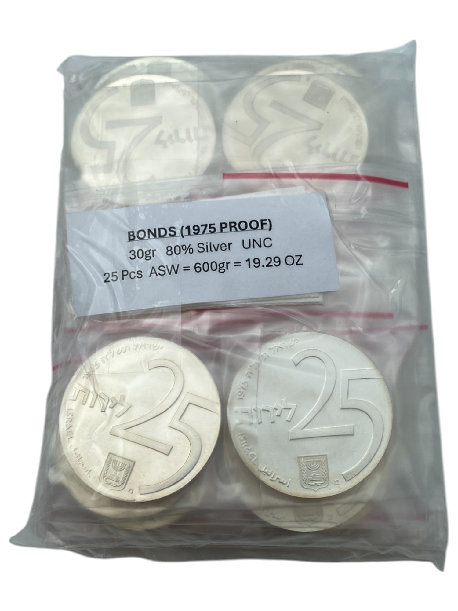 Israel – State of Israel Bonds, 25 Coins of 25 Lirot 1975 , Israel’s 42th Anniversary of Independence Coin – Silver ... - 1 0